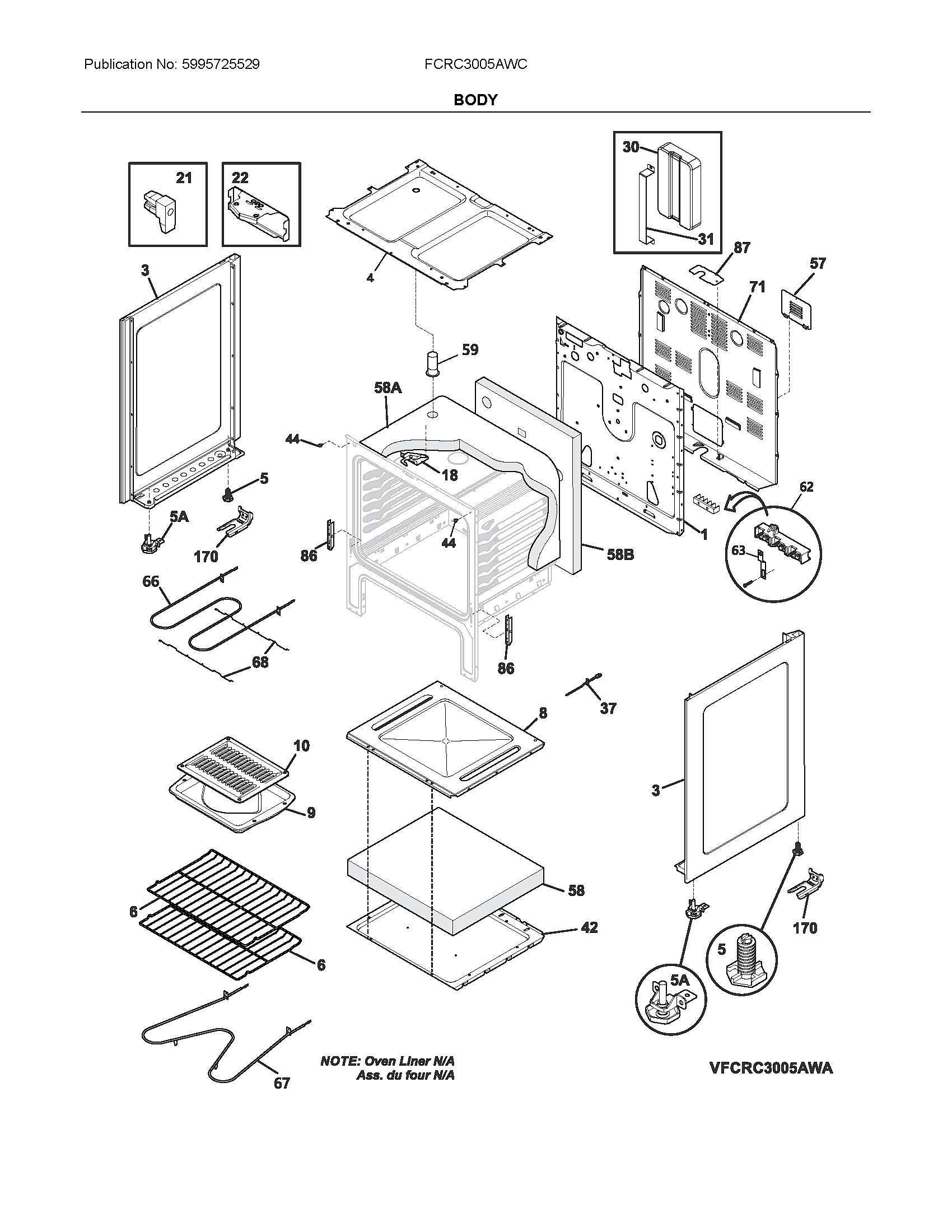 Frigidaire FCRC3005AWC body diagram