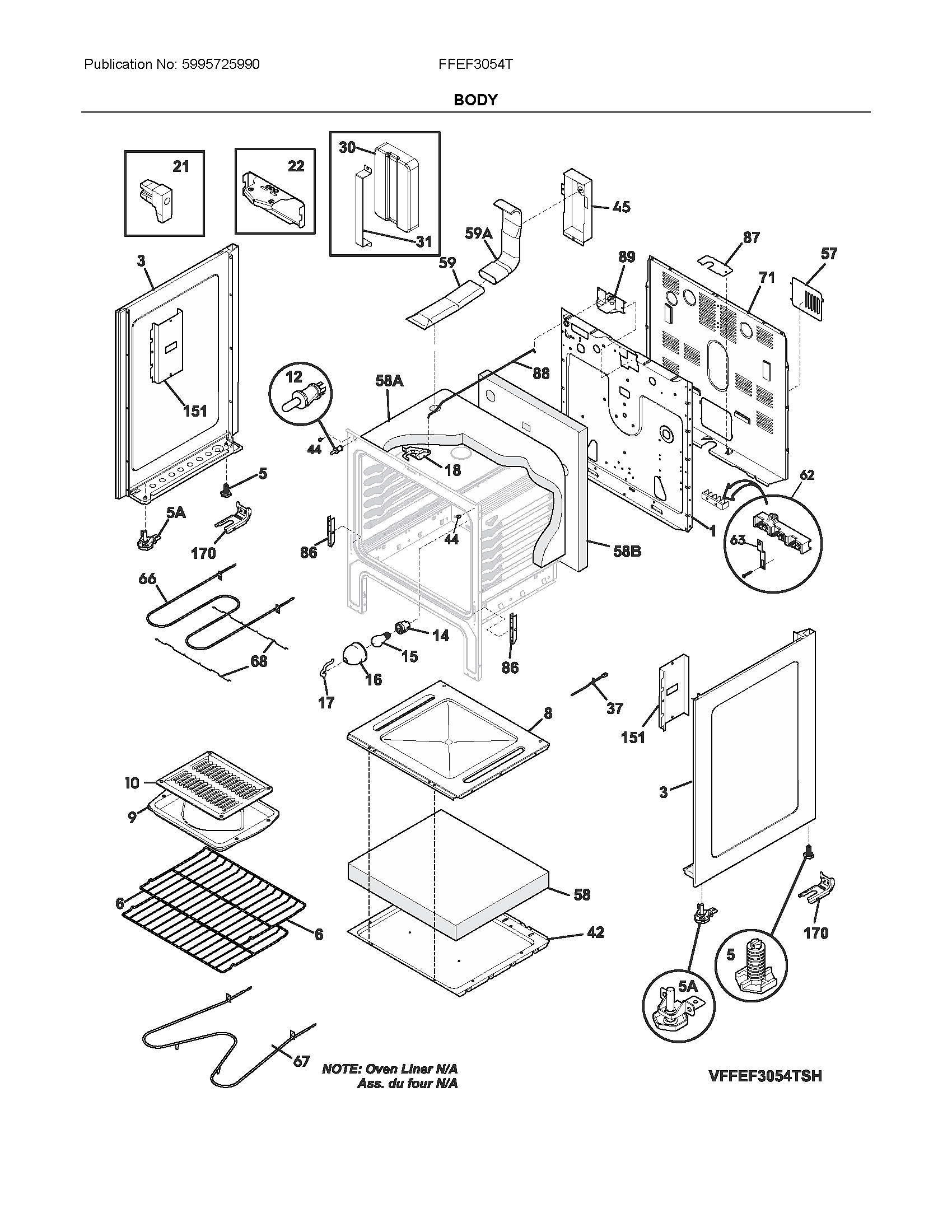 Frigidaire FFEF3054TWN body diagram
