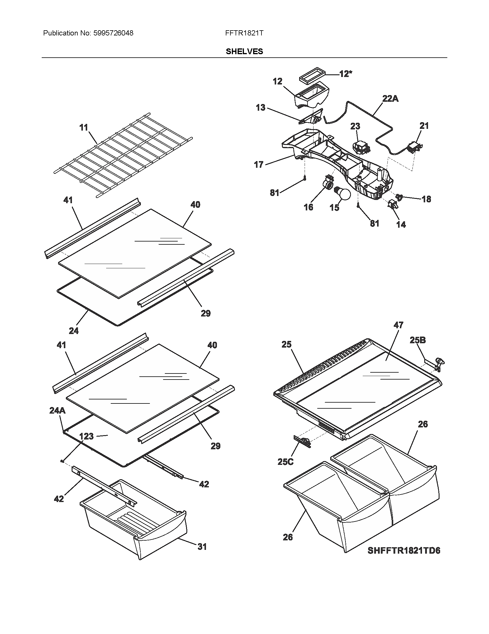 Frigidaire FFTR1821TWB shelves diagram