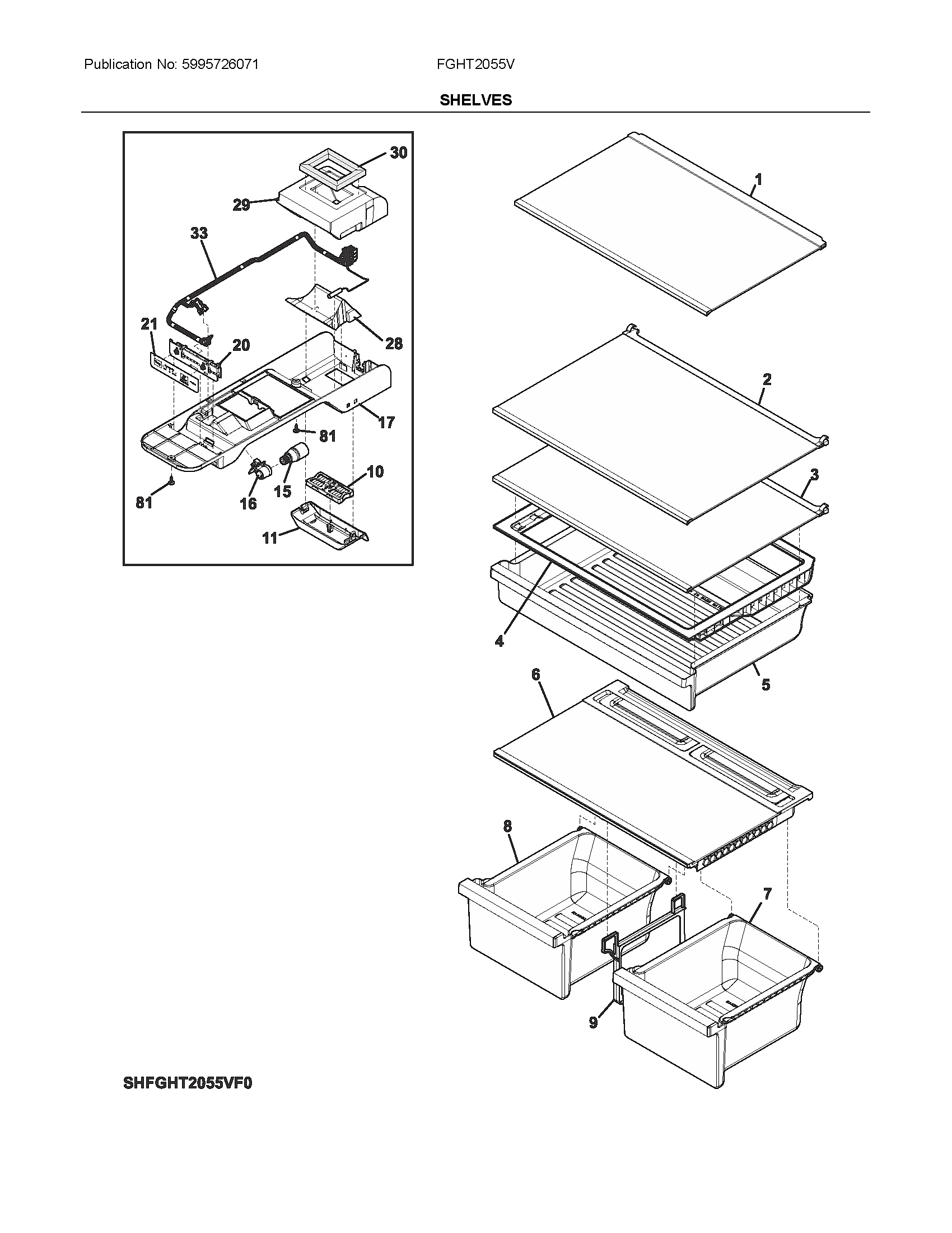Frigidaire FGHT2055VD0 shelves diagram