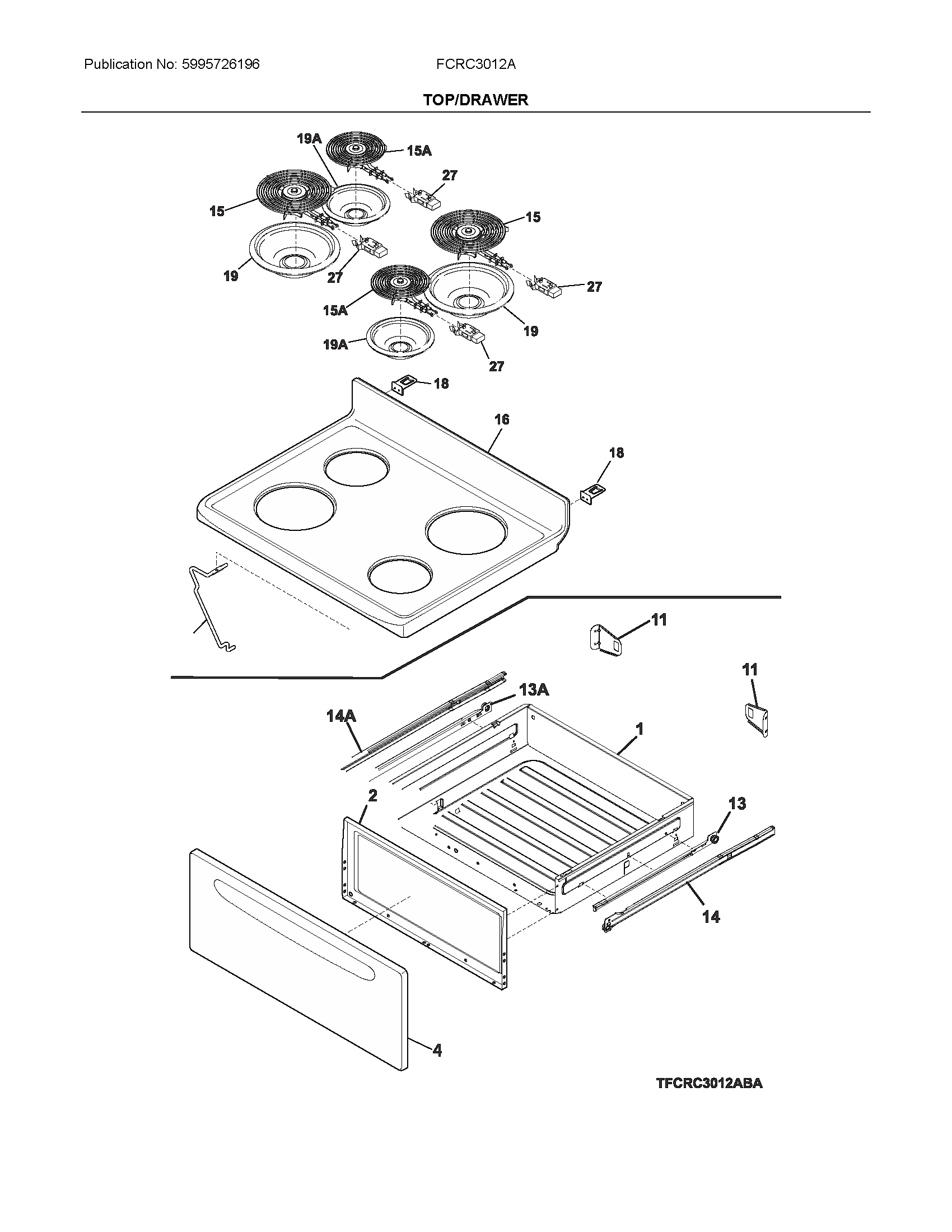 Frigidaire FCRC3012AWD top/drawer diagram