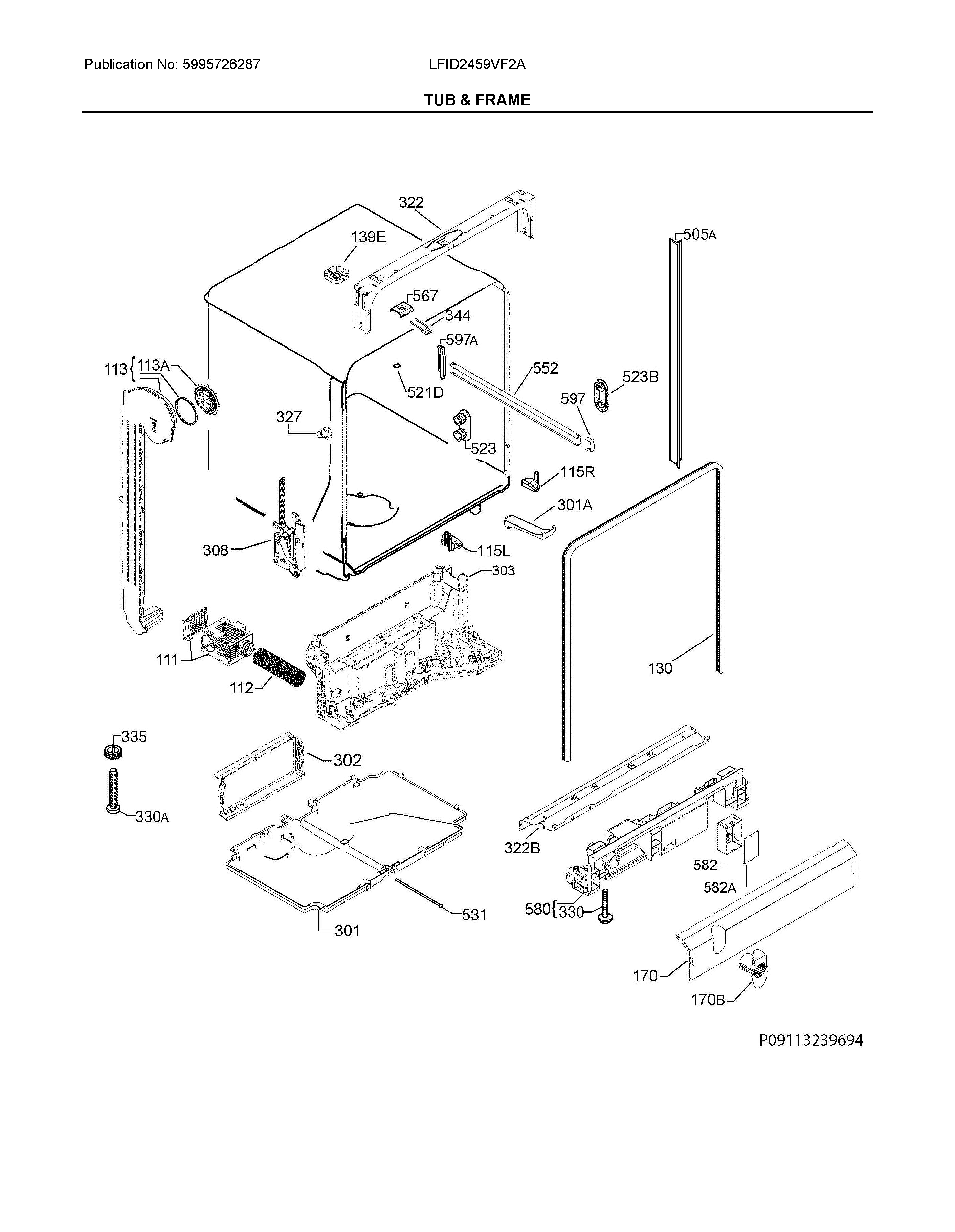 Frigidaire LFID2459VF2A tub & frame diagram