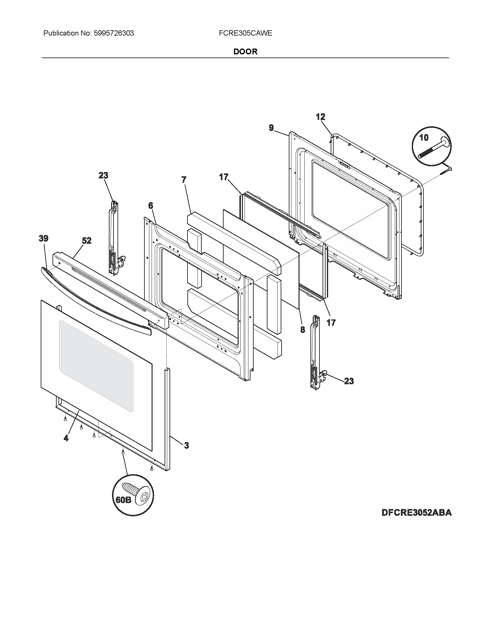 Frigidaire FCRE305CAWE door diagram