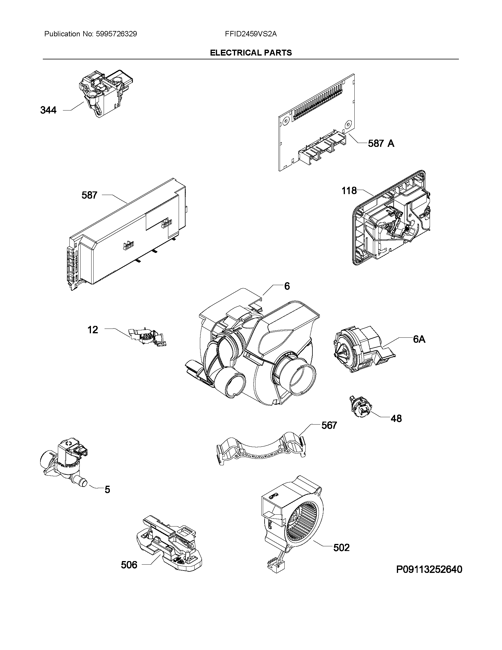 Frigidaire FFID2459VS2A electrical parts diagram