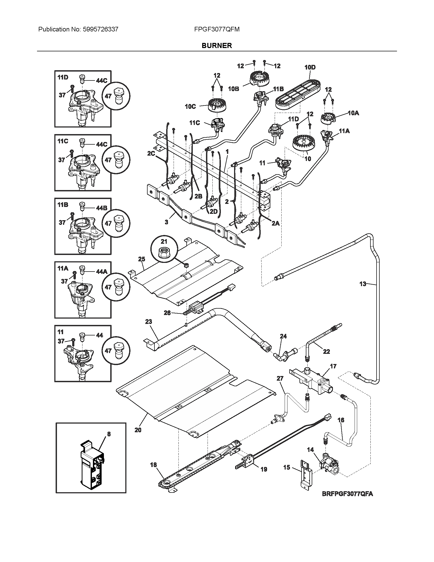 Frigidaire FPGF3077QFM burner diagram