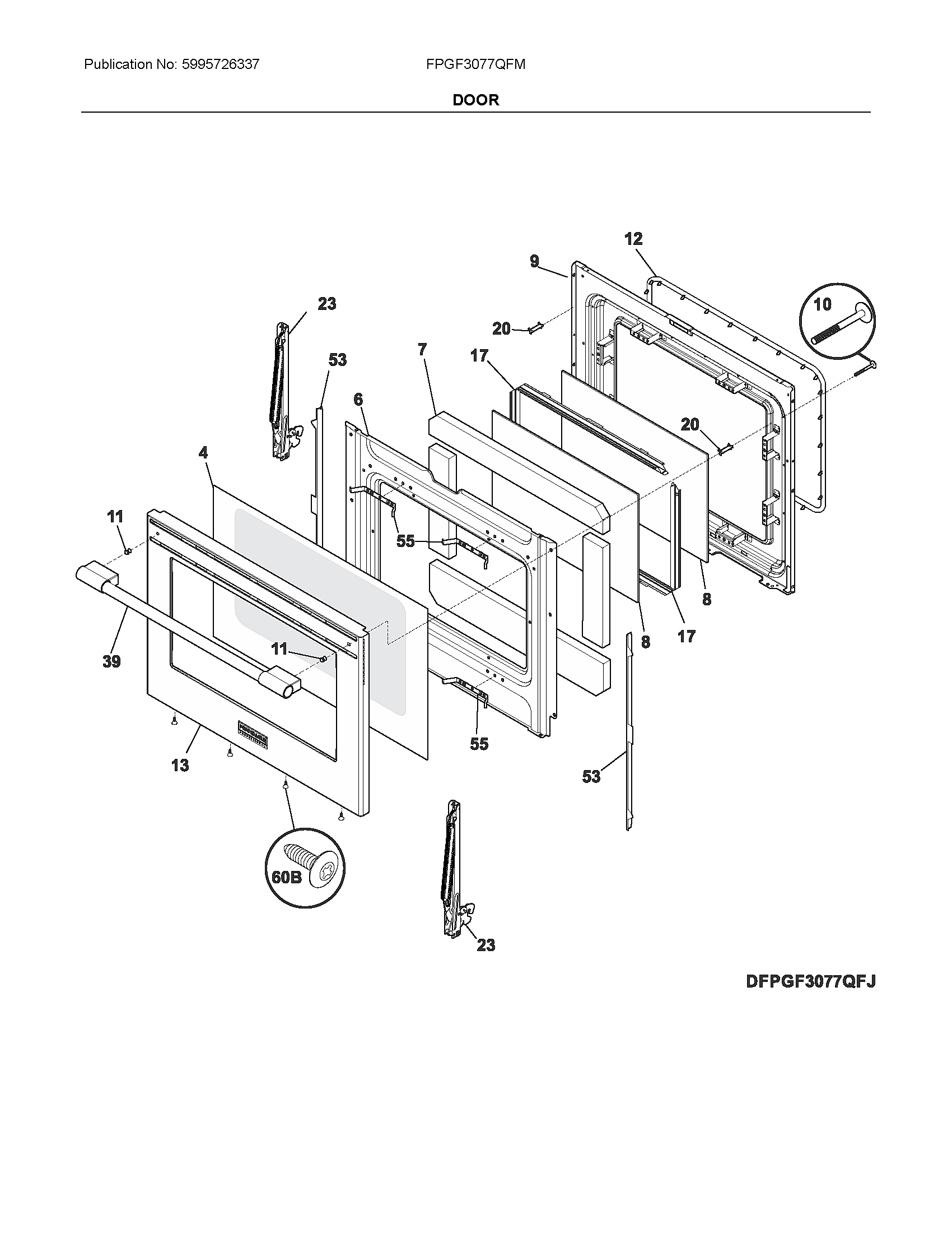 Frigidaire FPGF3077QFM door diagram