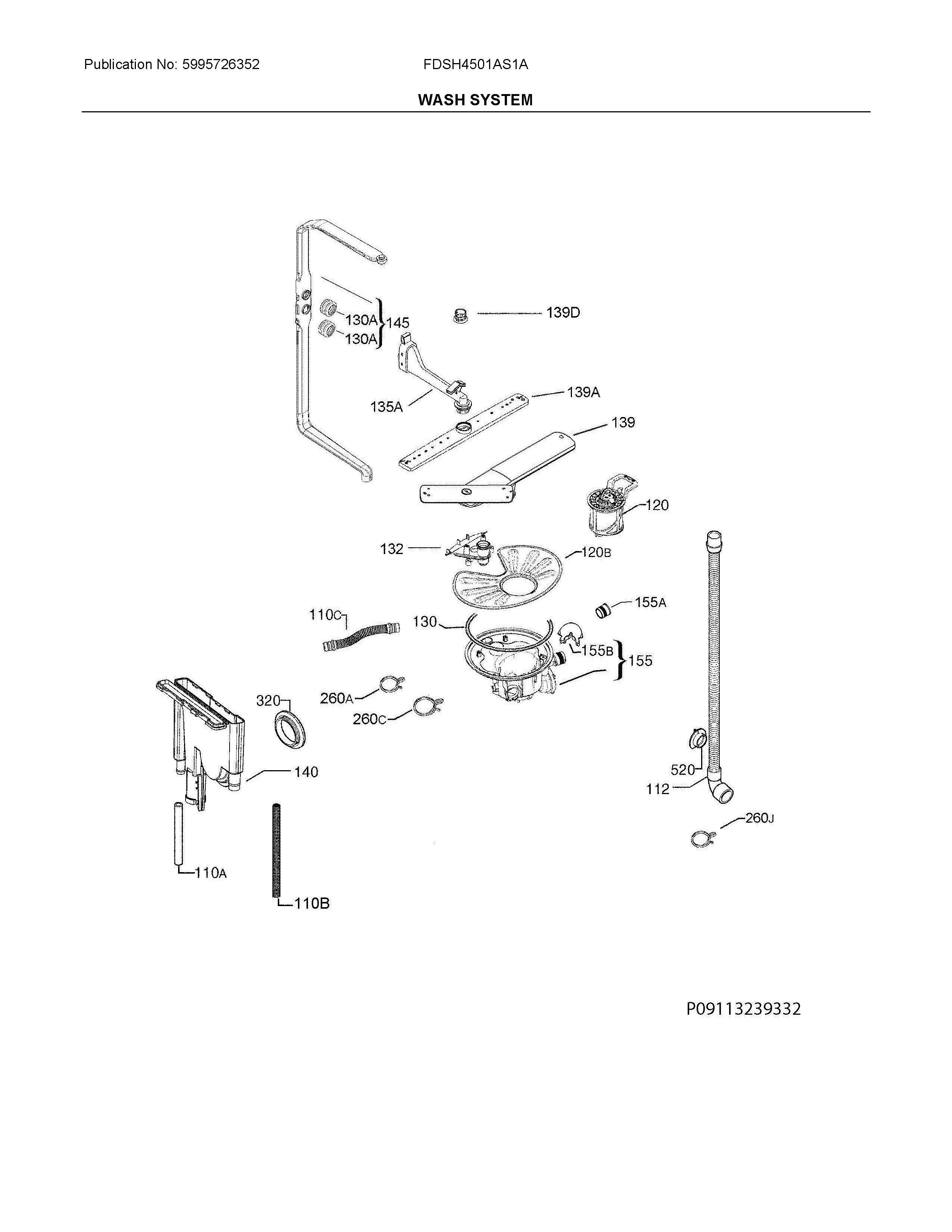 Frigidaire FDSH4501AS1A wash system diagram
