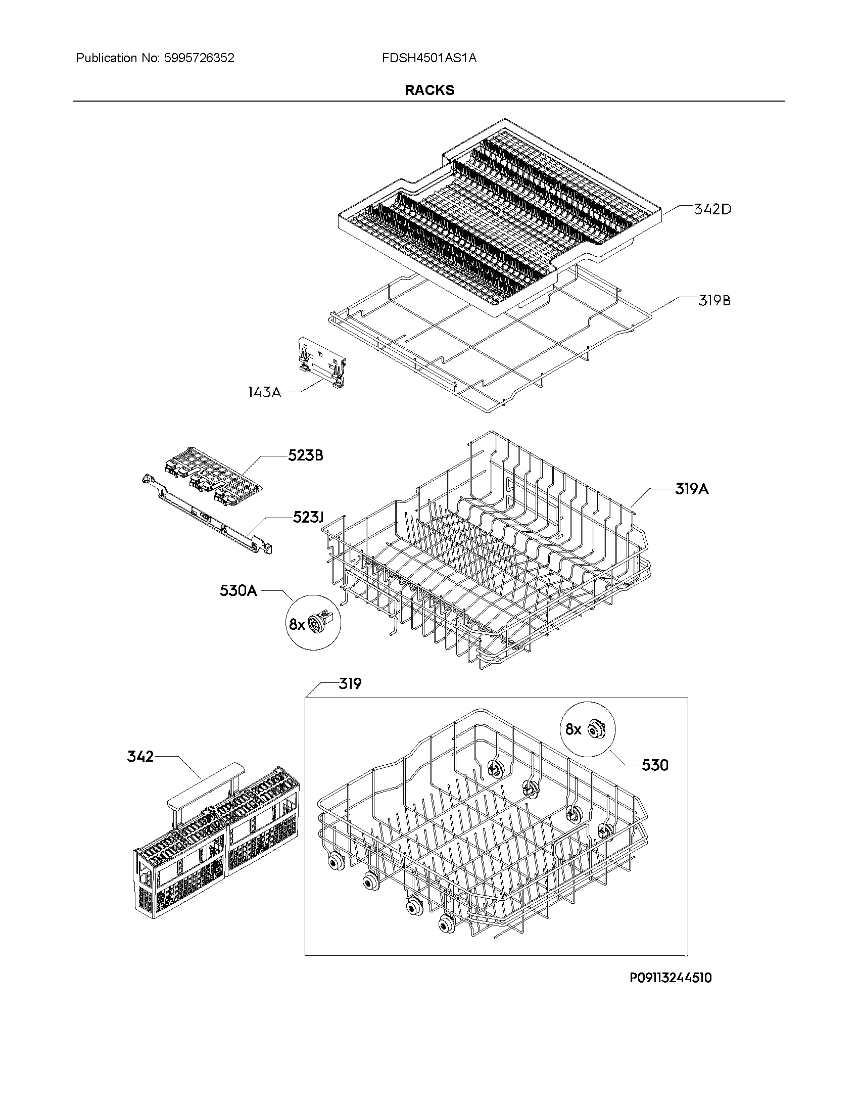Frigidaire FDSH4501AS1A racks diagram