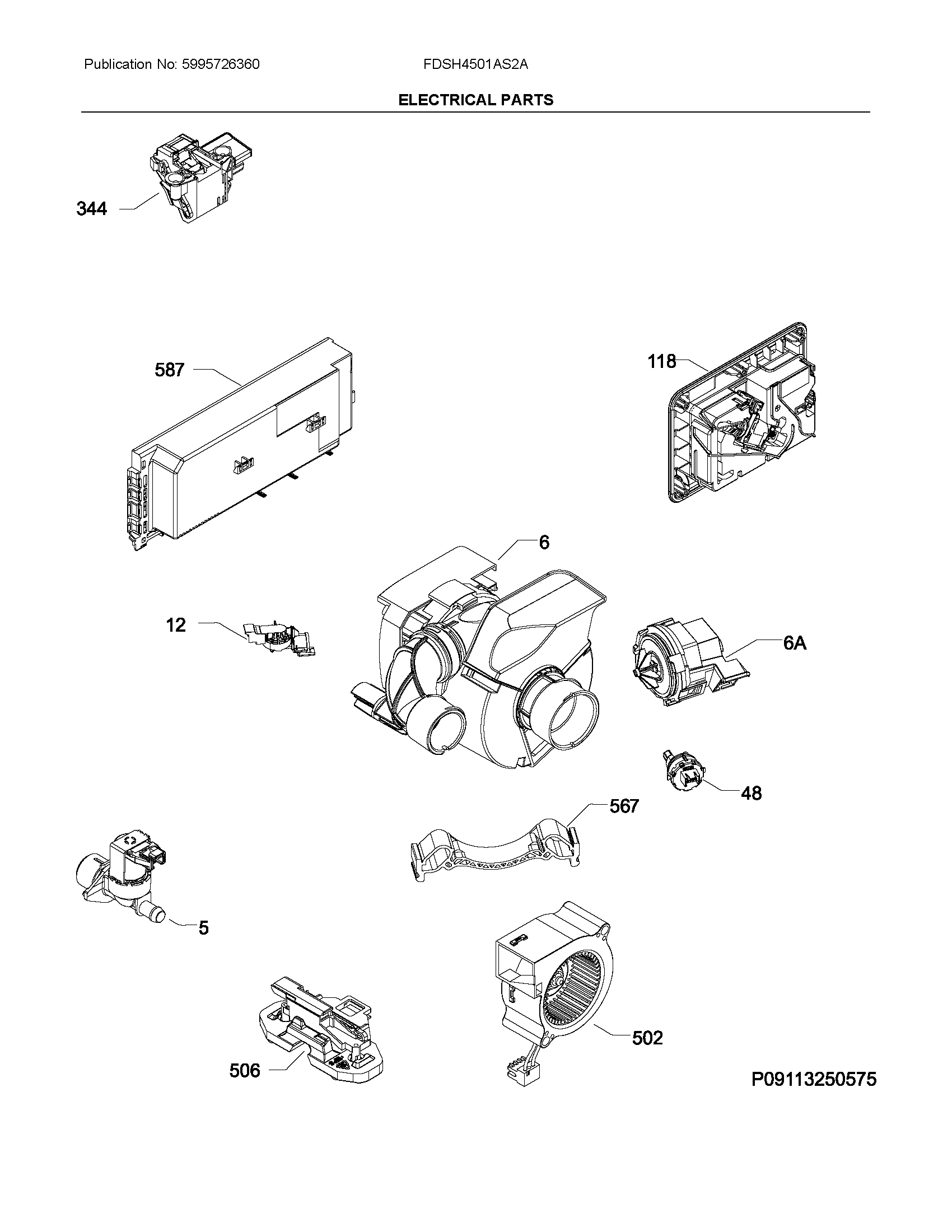 Frigidaire FDSH4501AS2A electrical parts diagram