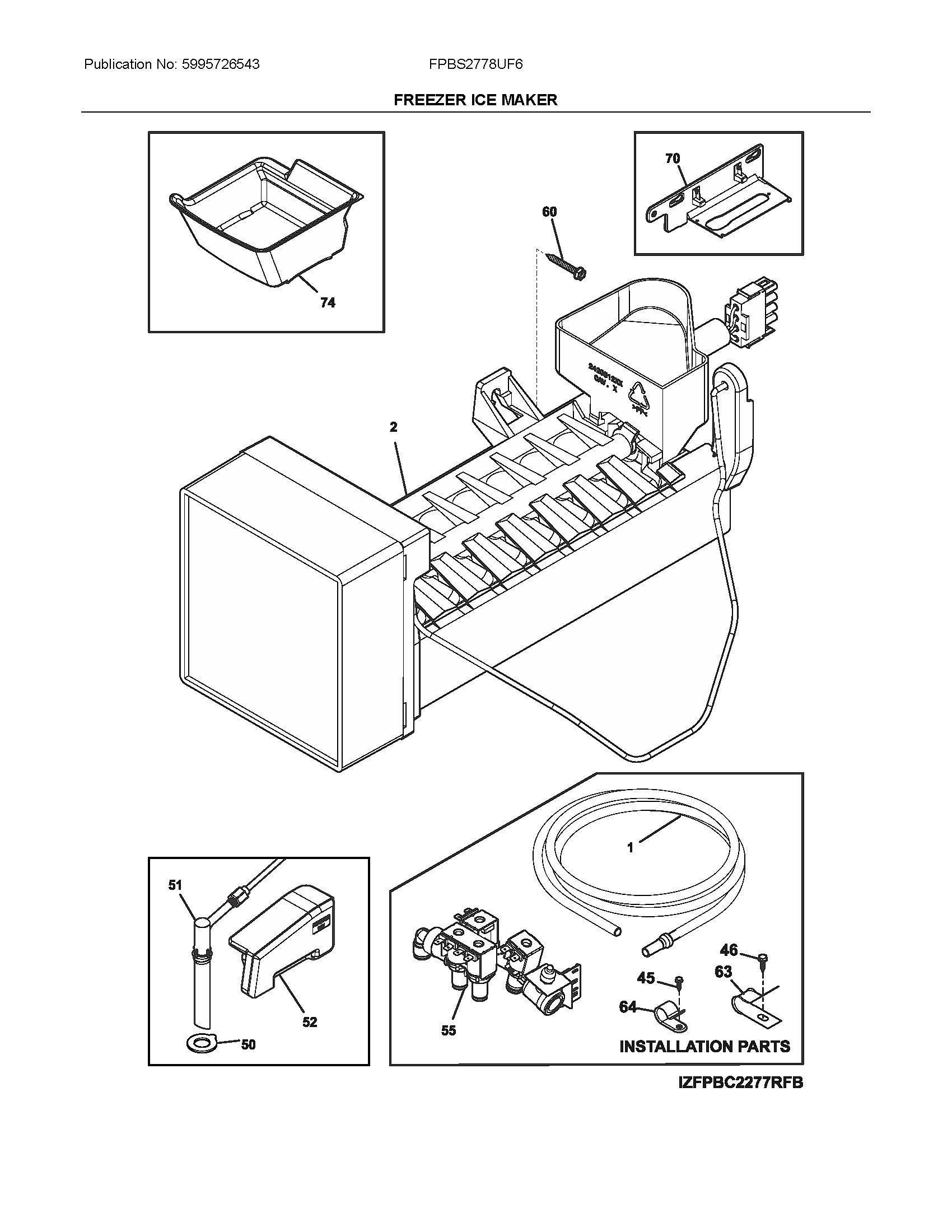 Frigidaire FPBS2778UF6 freezer ice maker diagram