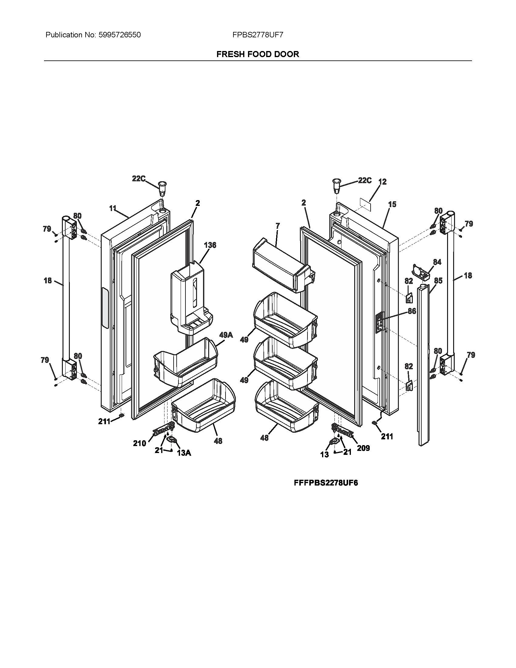 Frigidaire FPBS2778UF7 fresh food doors diagram