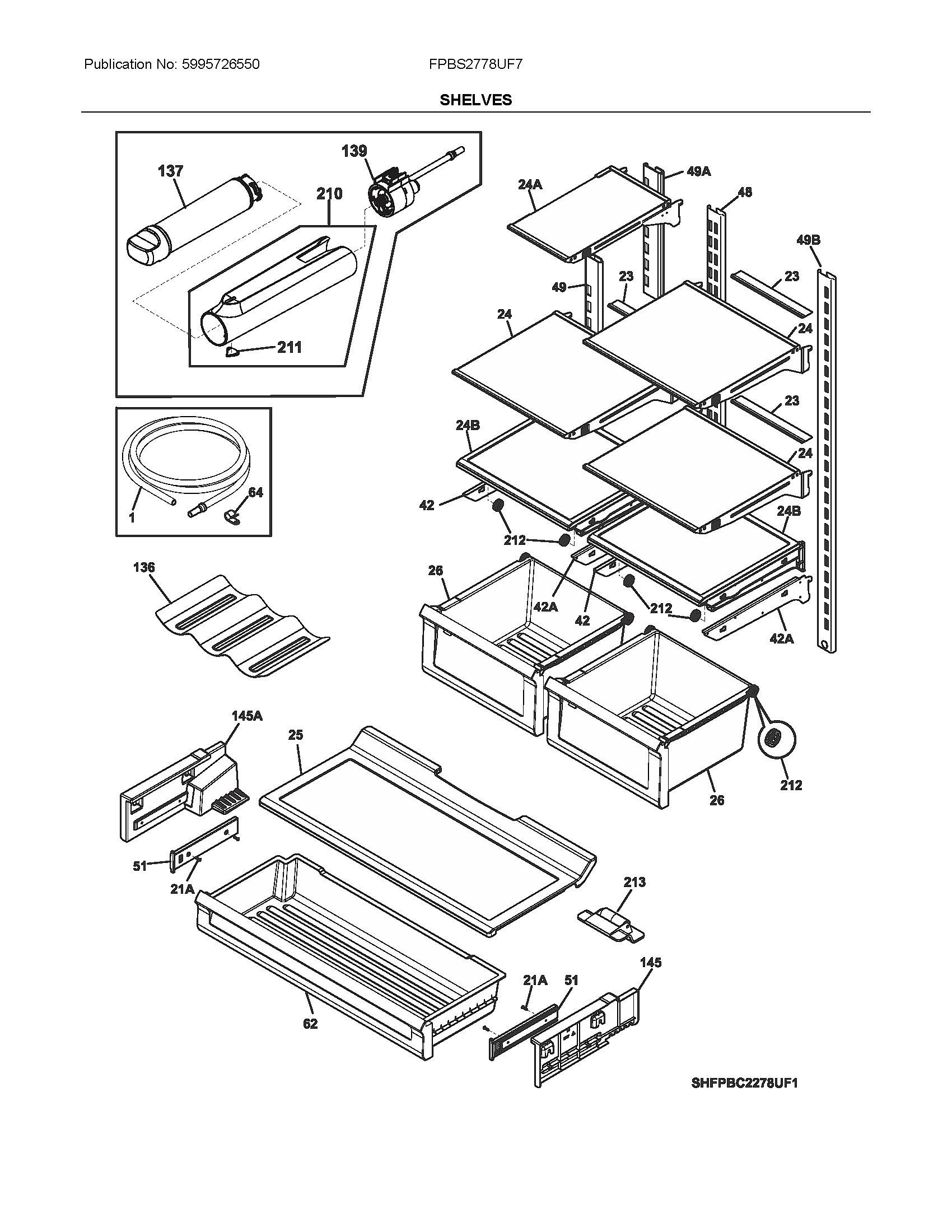 Frigidaire FPBS2778UF7 shelves diagram