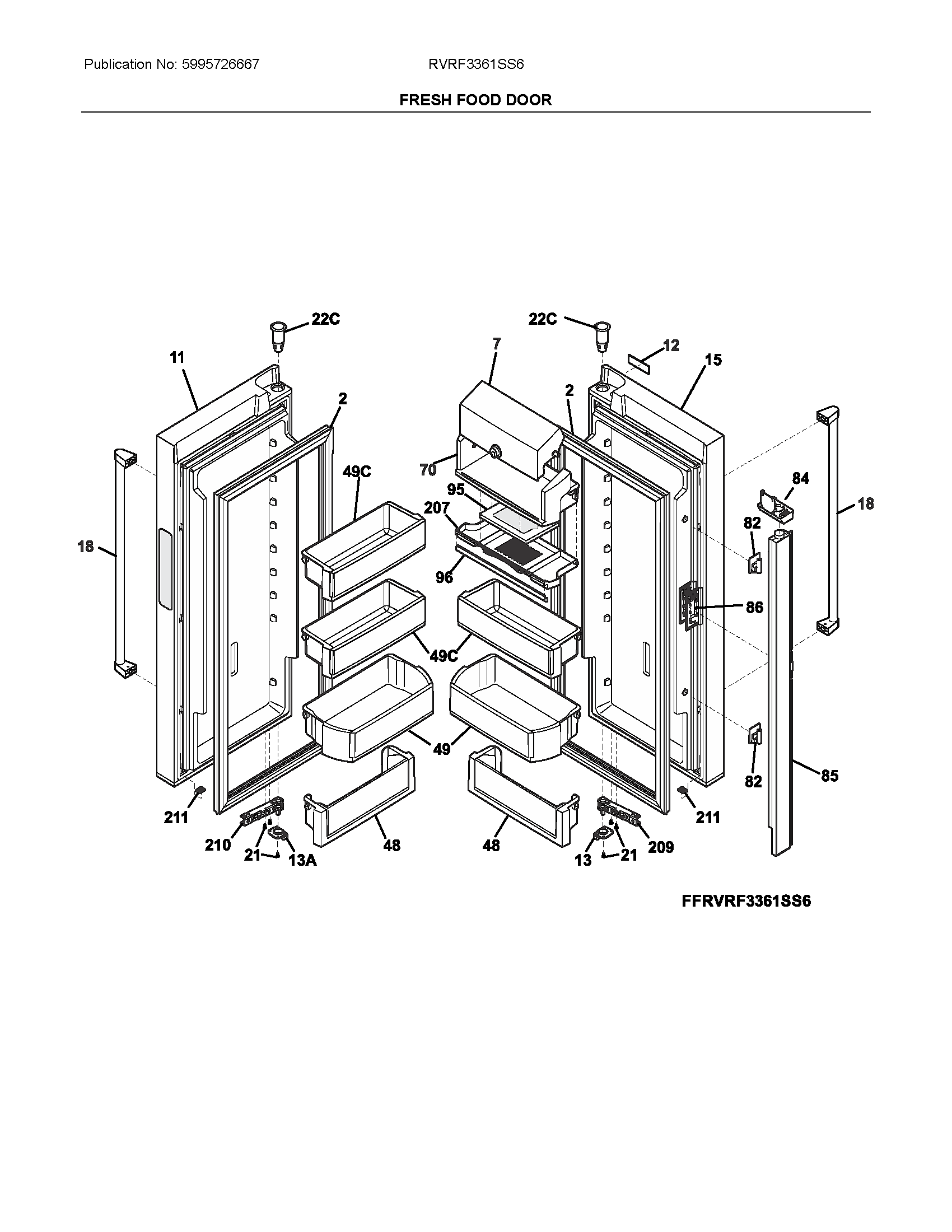 Viking RVRF3361SS6 fresh food doors diagram
