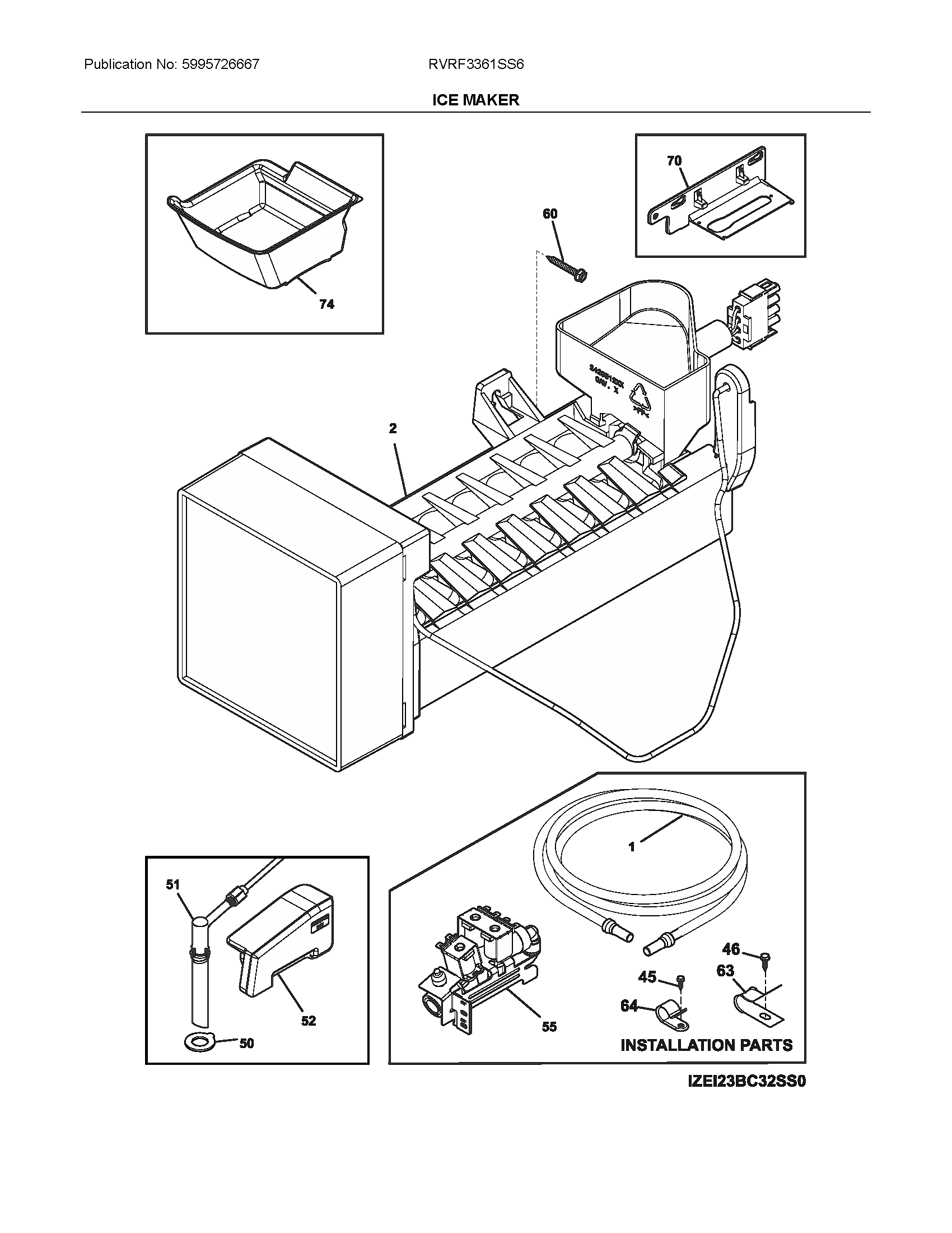 Viking RVRF3361SS6 ice maker diagram