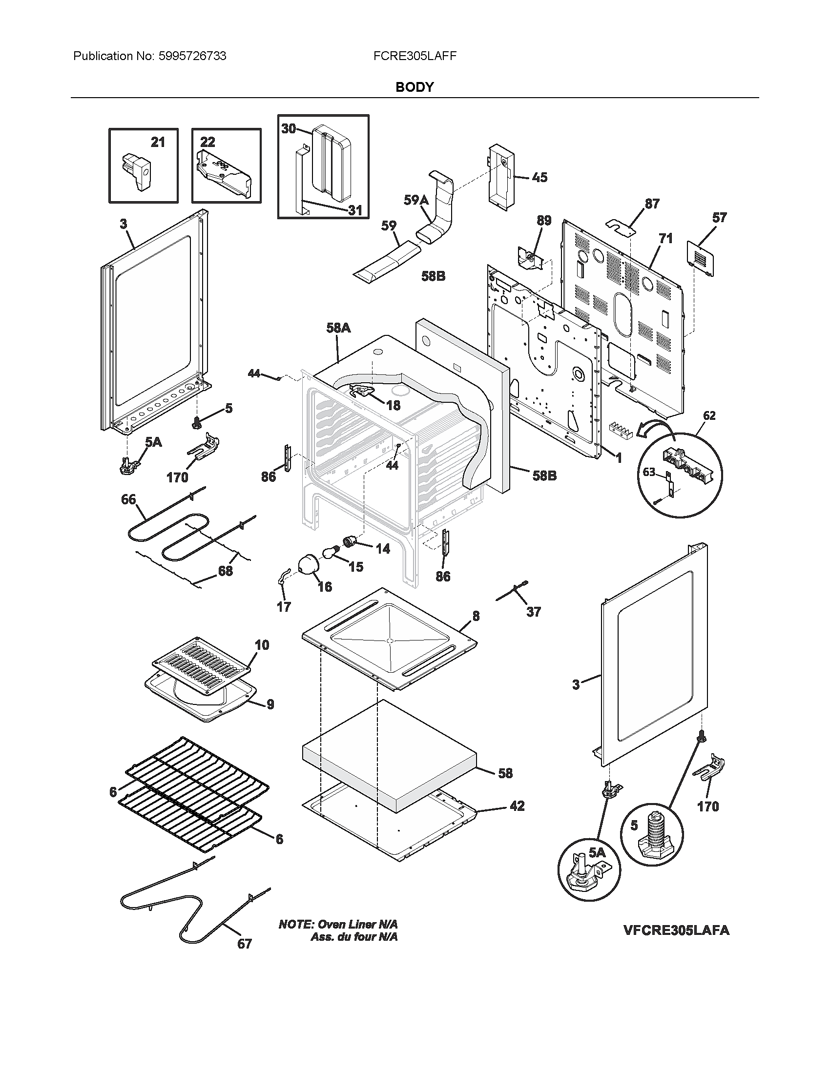 Frigidaire FCRE305LAFF body diagram