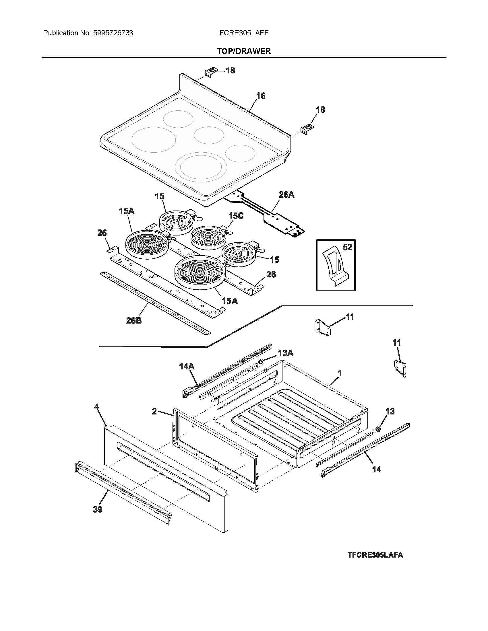 Frigidaire FCRE305LAFF top/drawer diagram