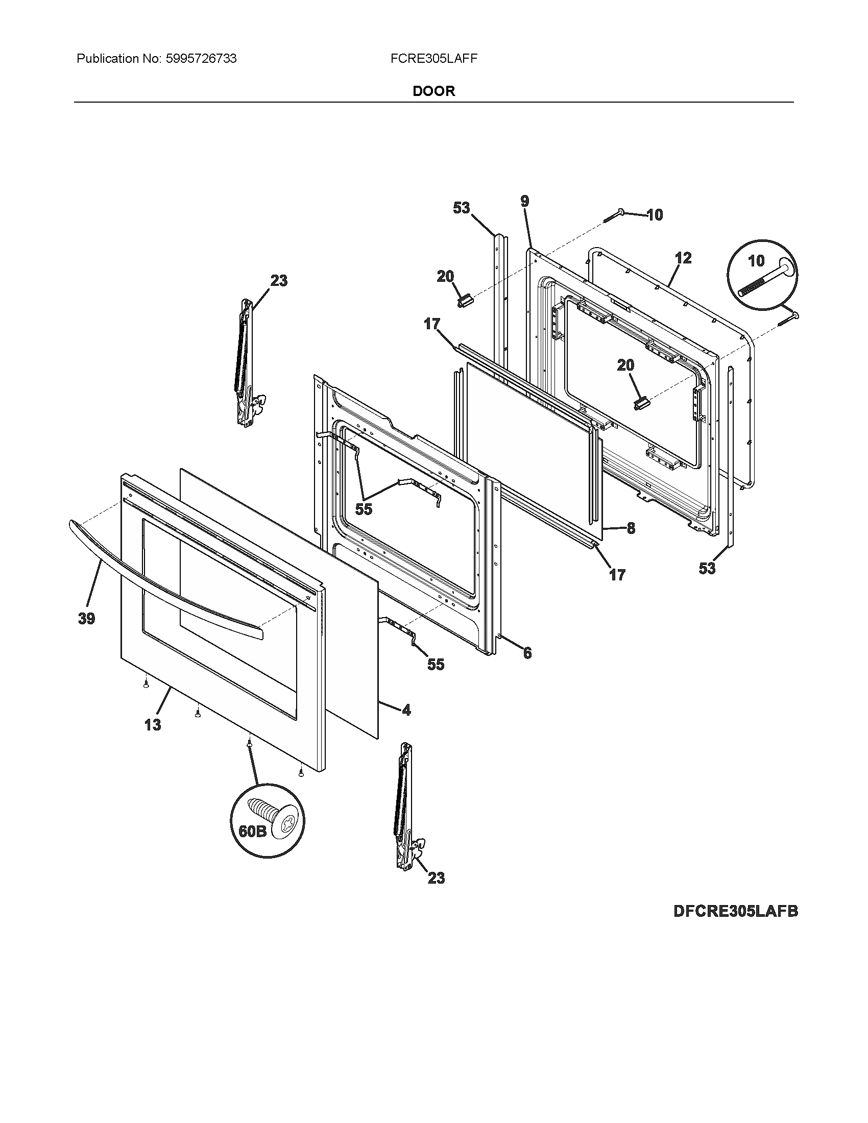 Frigidaire FCRE305LAFF door diagram