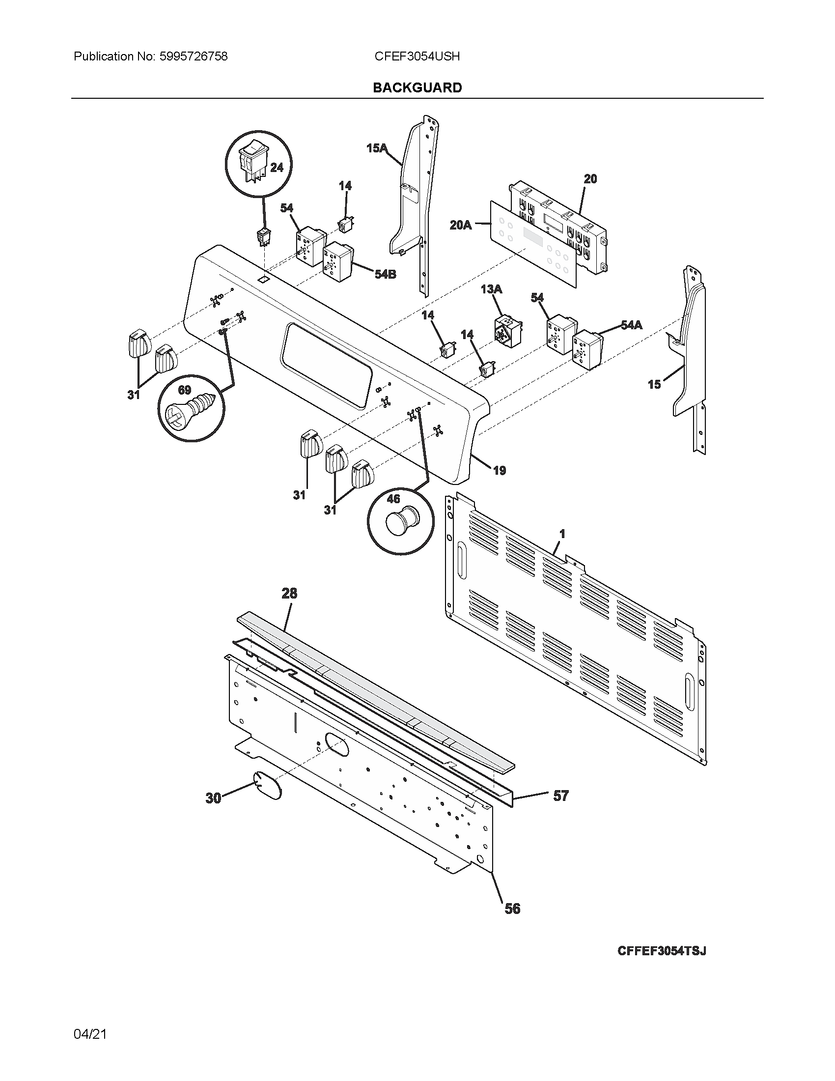 Frigidaire CFEF3054USH backguard diagram