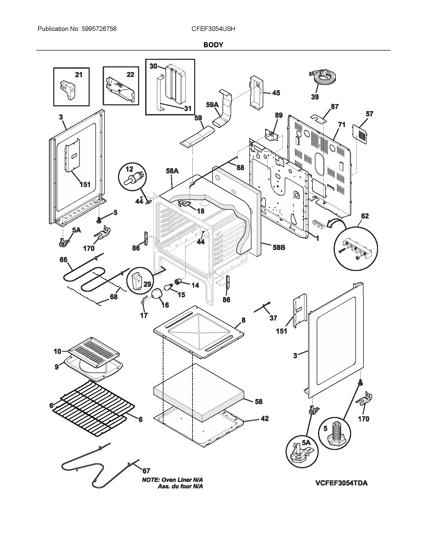 Frigidaire CFEF3054USH body diagram
