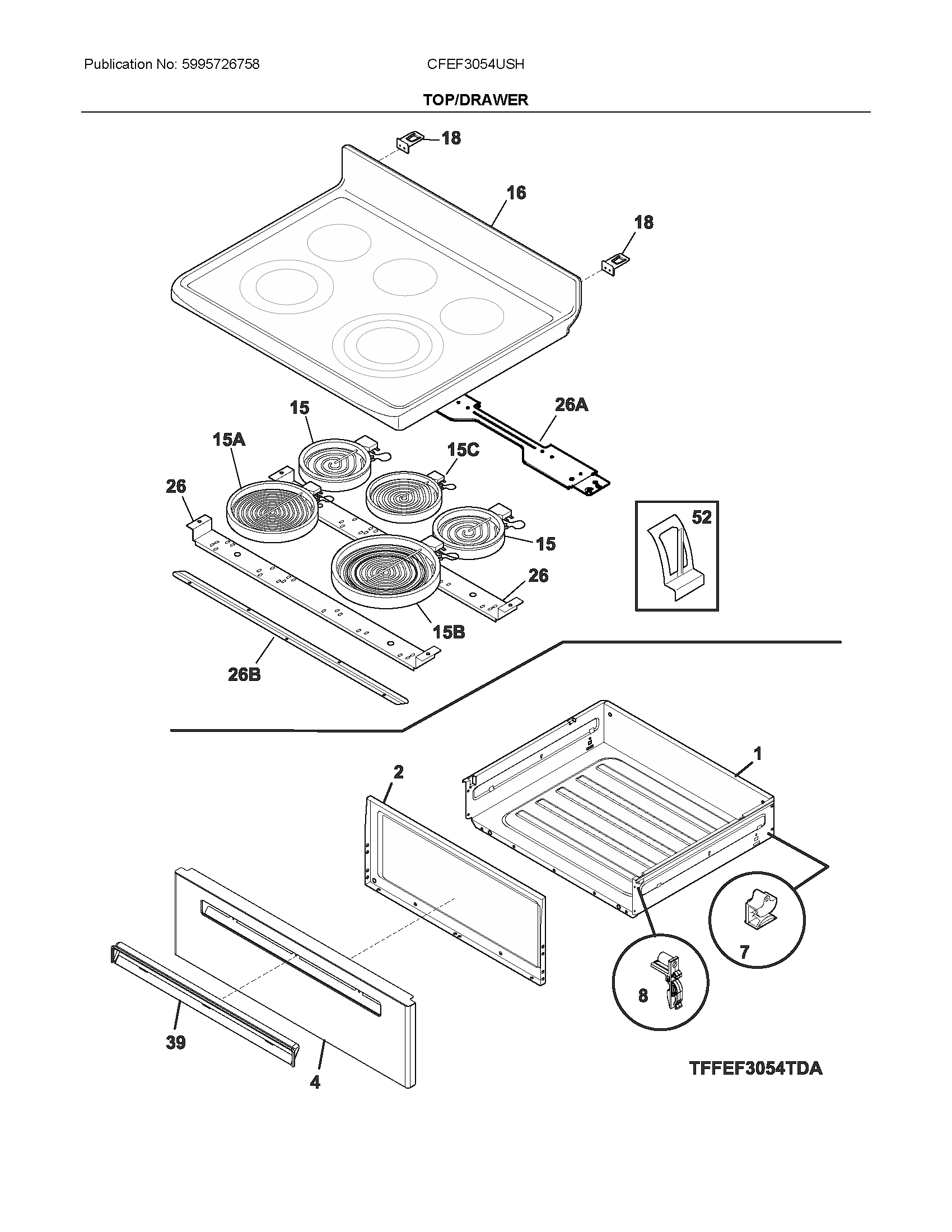 Frigidaire CFEF3054USH top/drawer diagram