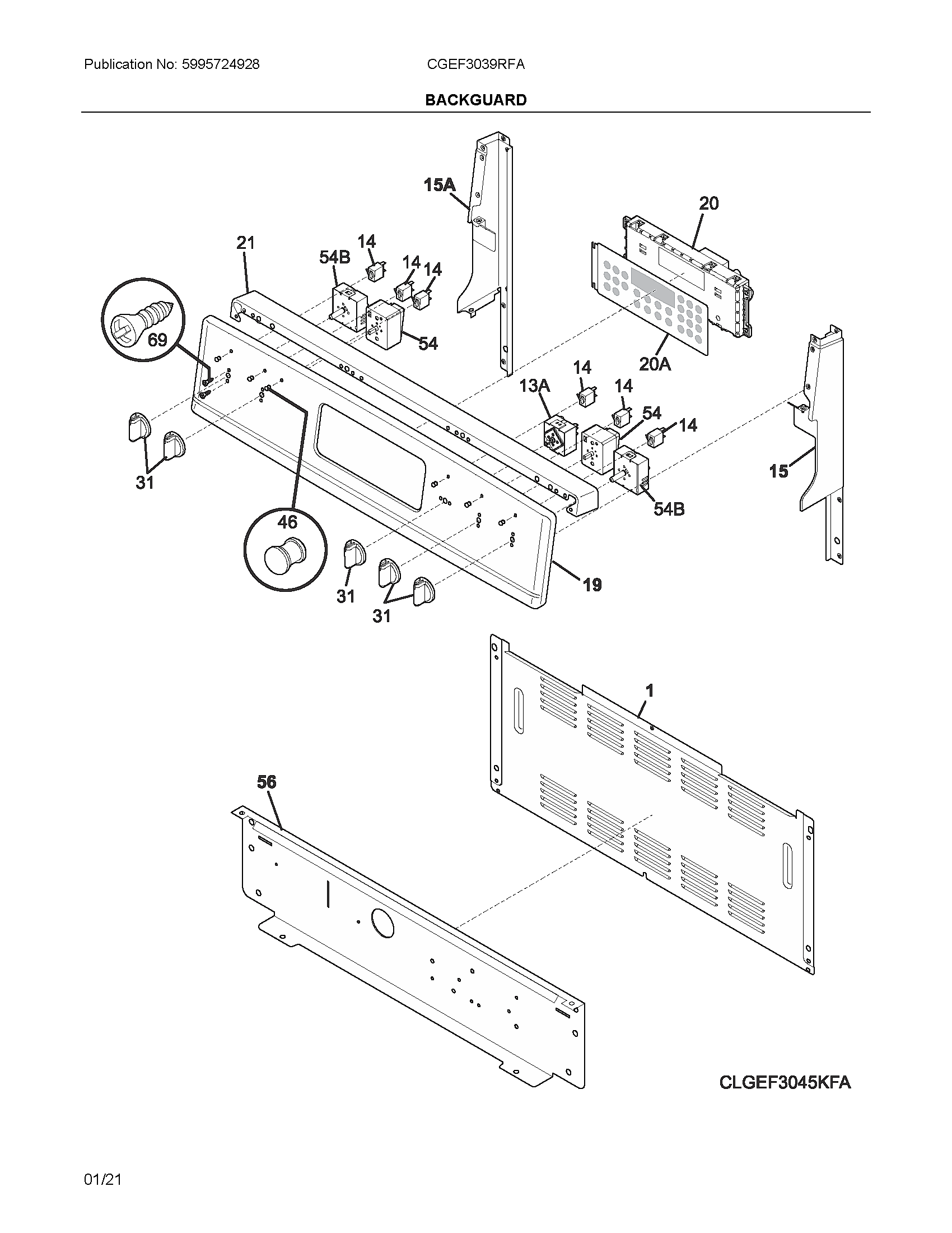Frigidaire CGEF3039RFA backguard diagram