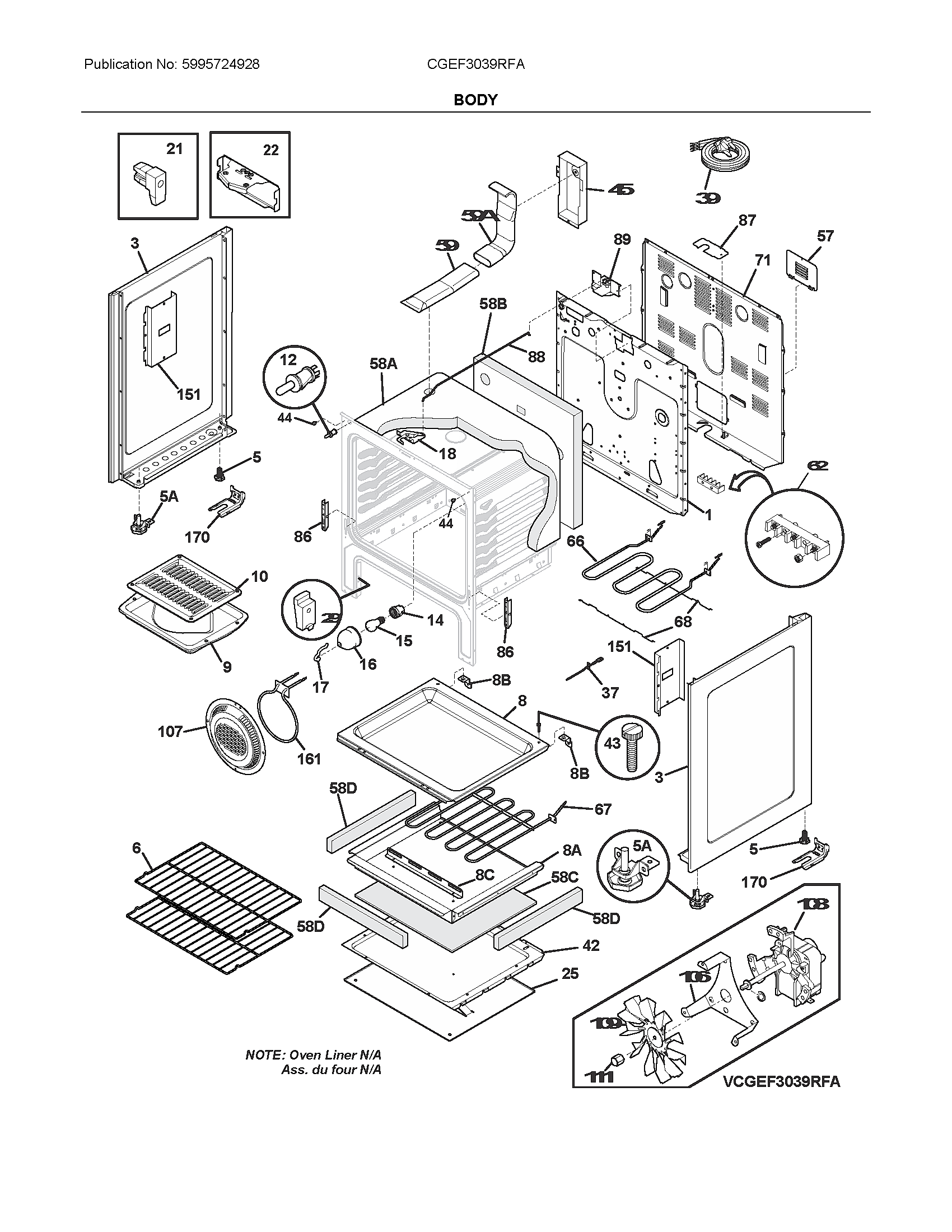 Frigidaire CGEF3039RFA body diagram