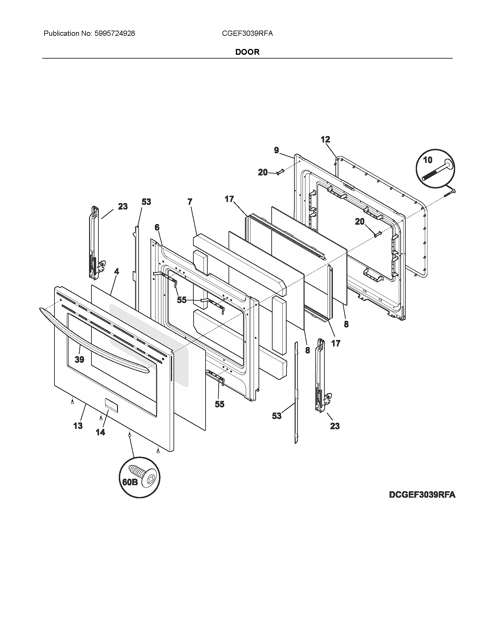 Frigidaire CGEF3039RFA door diagram
