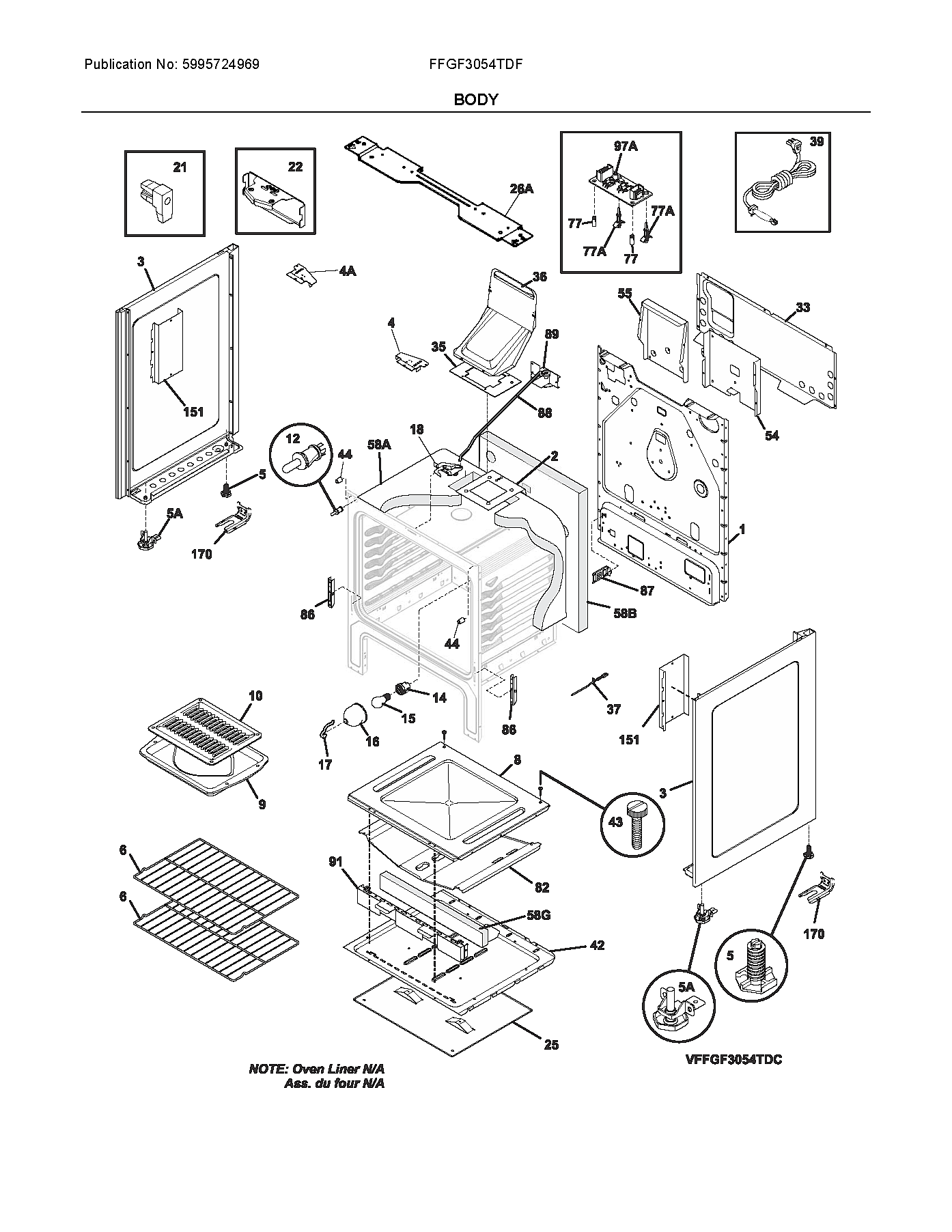 Frigidaire FFGF3054TDF body diagram