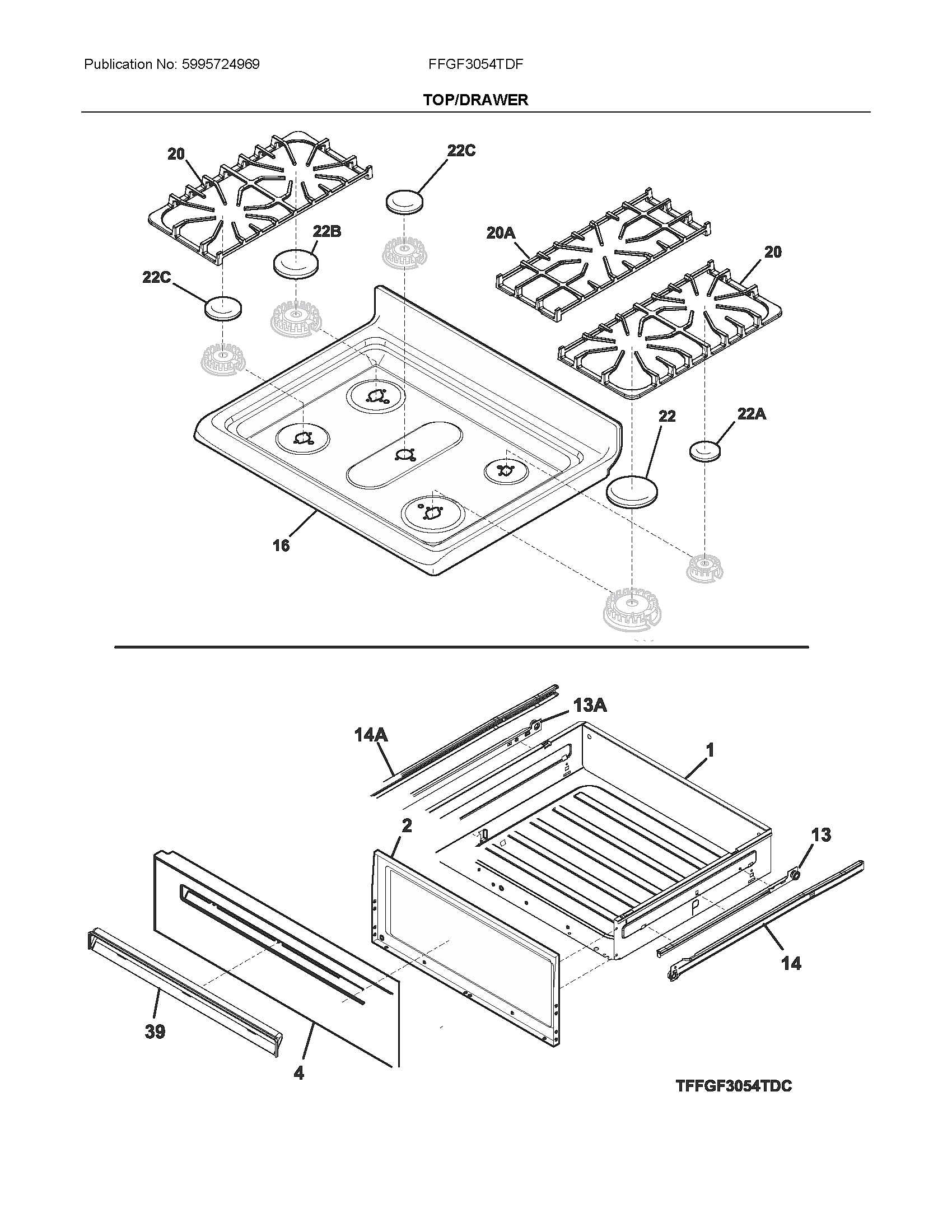Frigidaire FFGF3054TDF top/drawer diagram