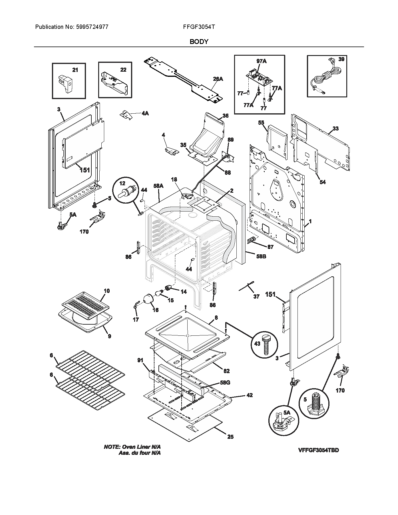 Frigidaire FFGF3054TWG body diagram