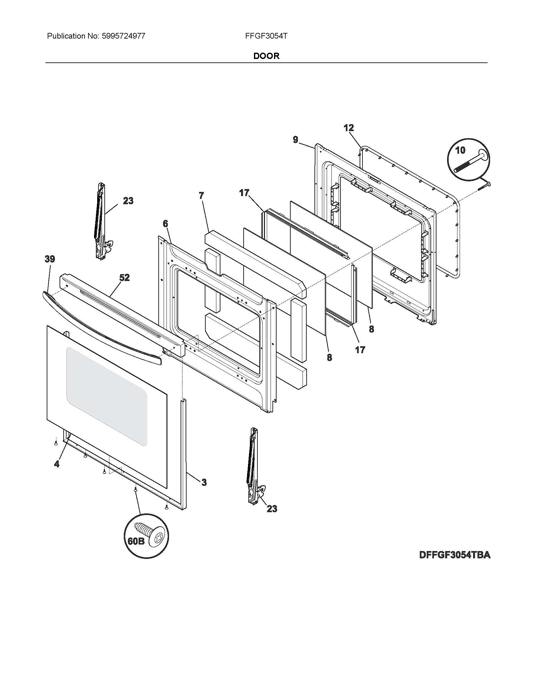 Frigidaire FFGF3054TWG door diagram