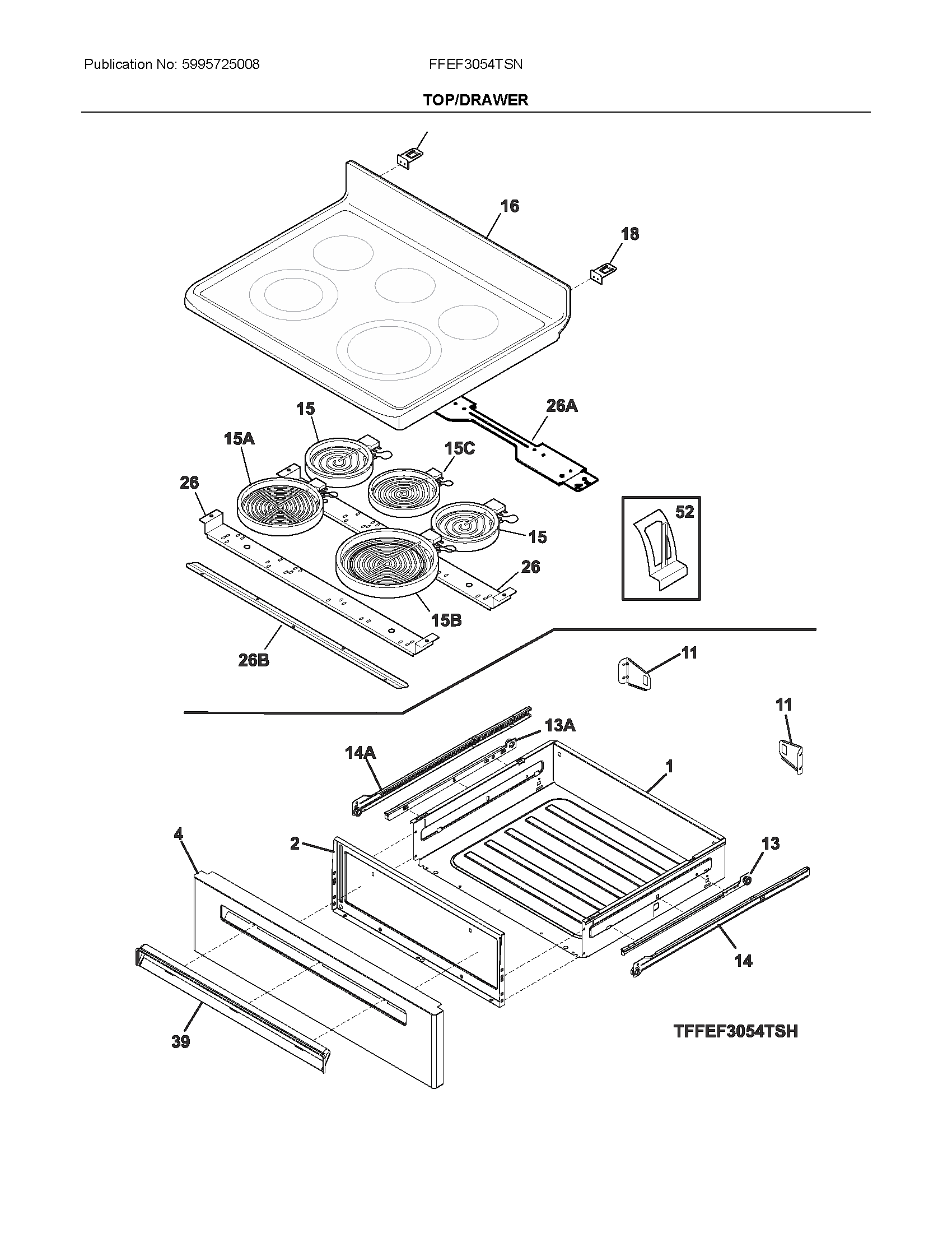 Frigidaire FFEF3054TSN top/drawer diagram