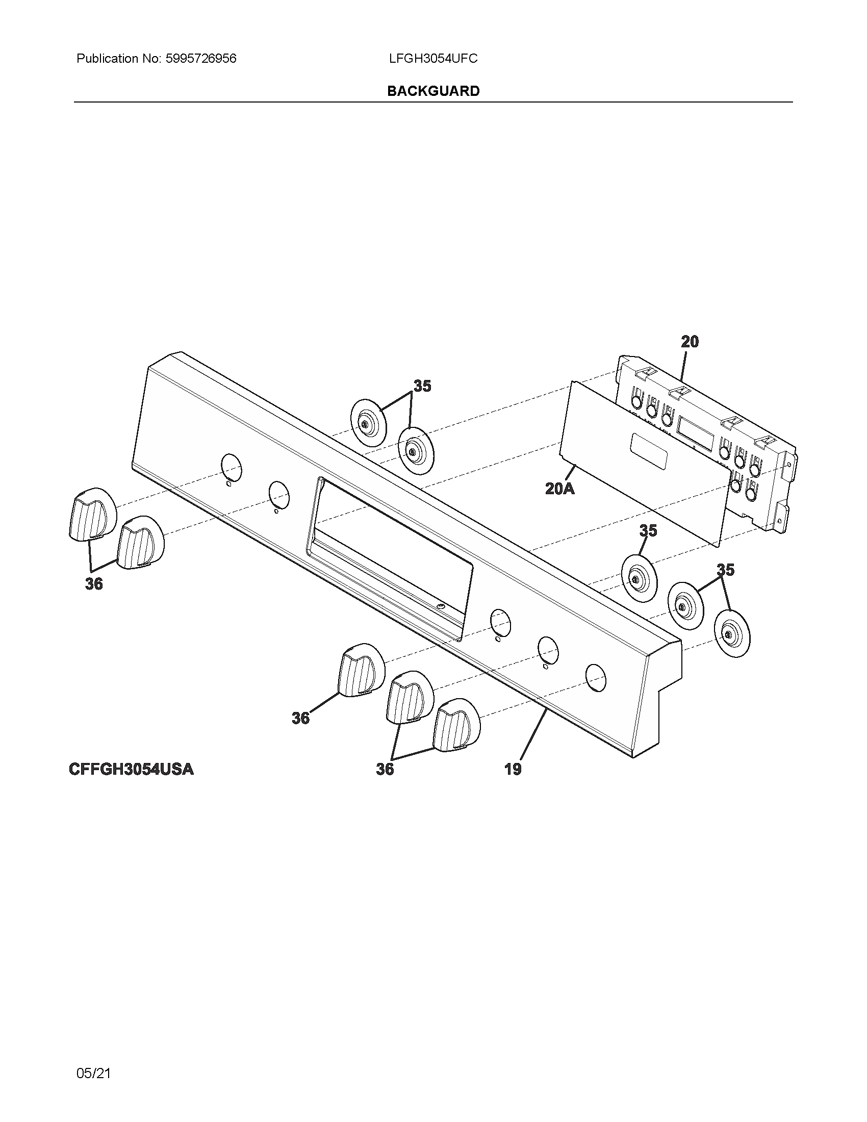 Frigidaire LFGH3054UFC backguard diagram