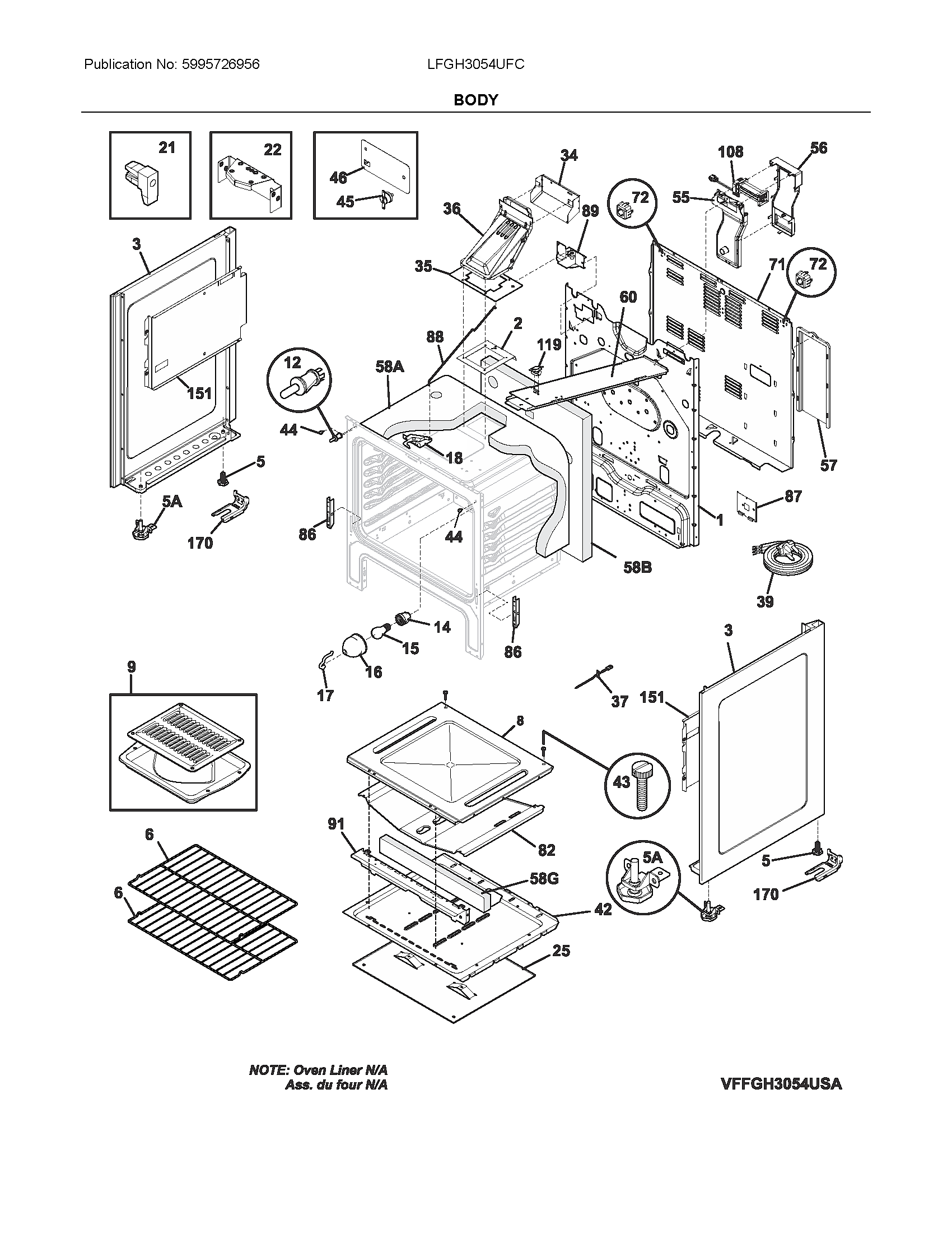 Frigidaire LFGH3054UFC body diagram