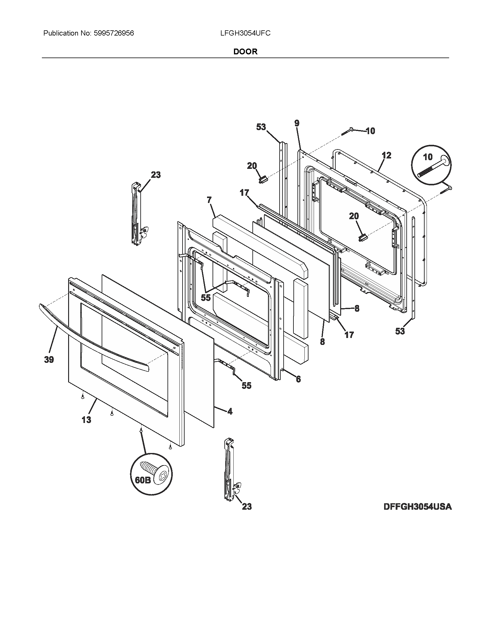 Frigidaire LFGH3054UFC door diagram