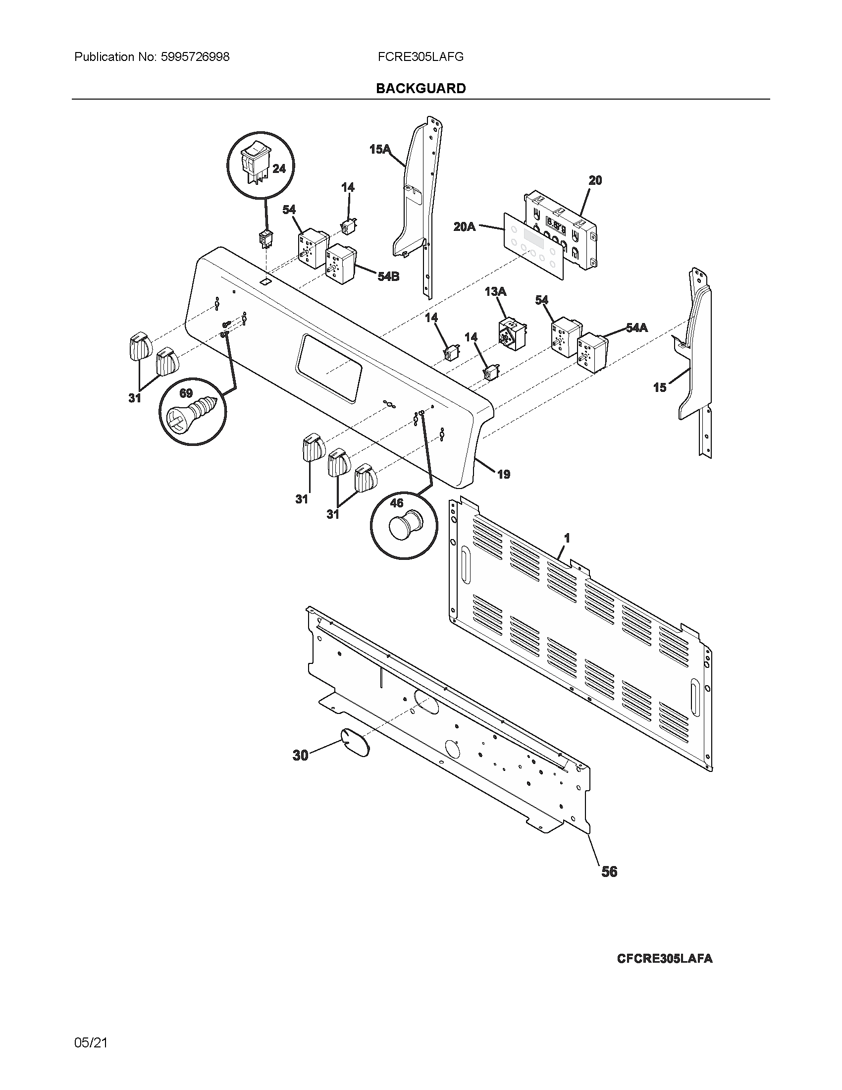 Frigidaire FCRE305LAFG backguard diagram
