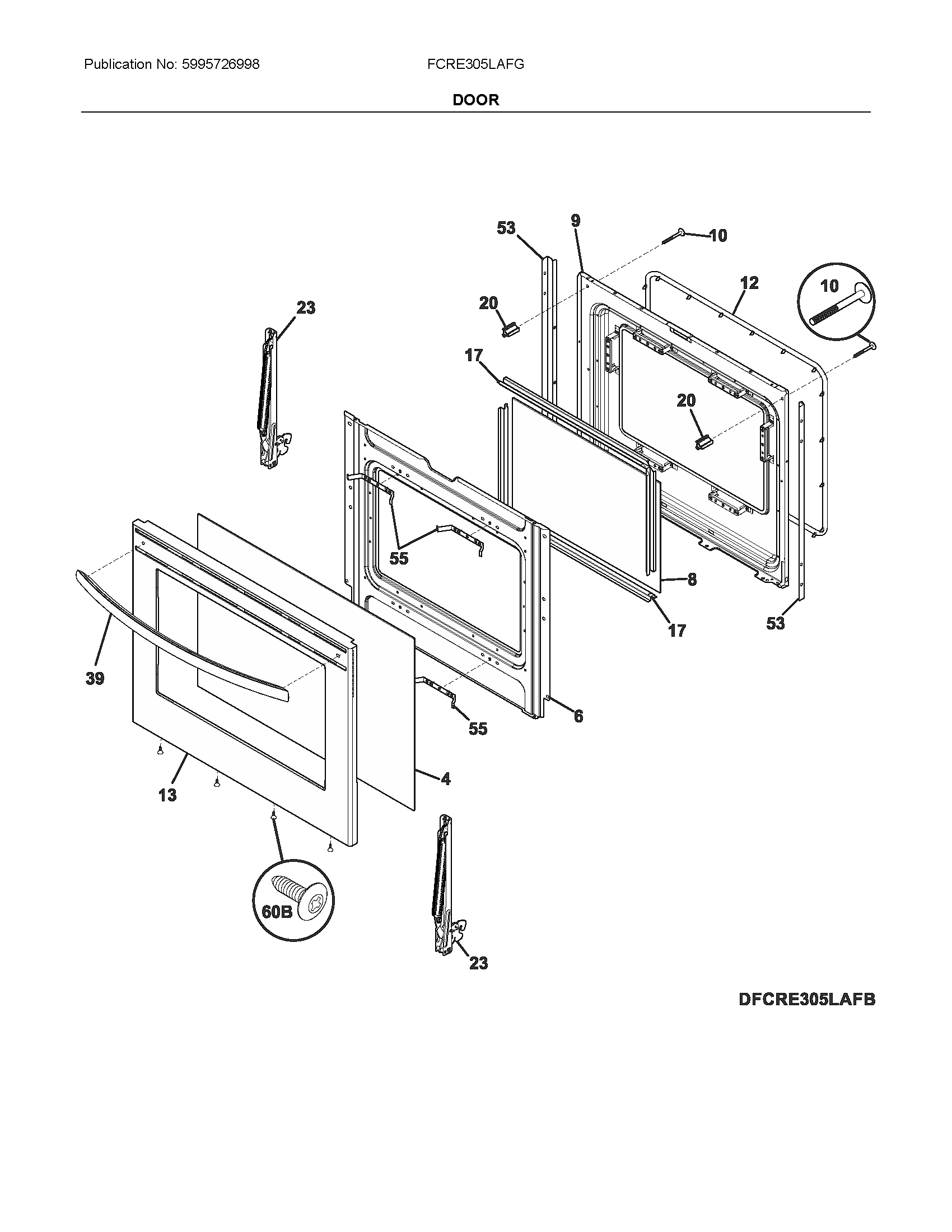 Frigidaire FCRE305LAFG door diagram