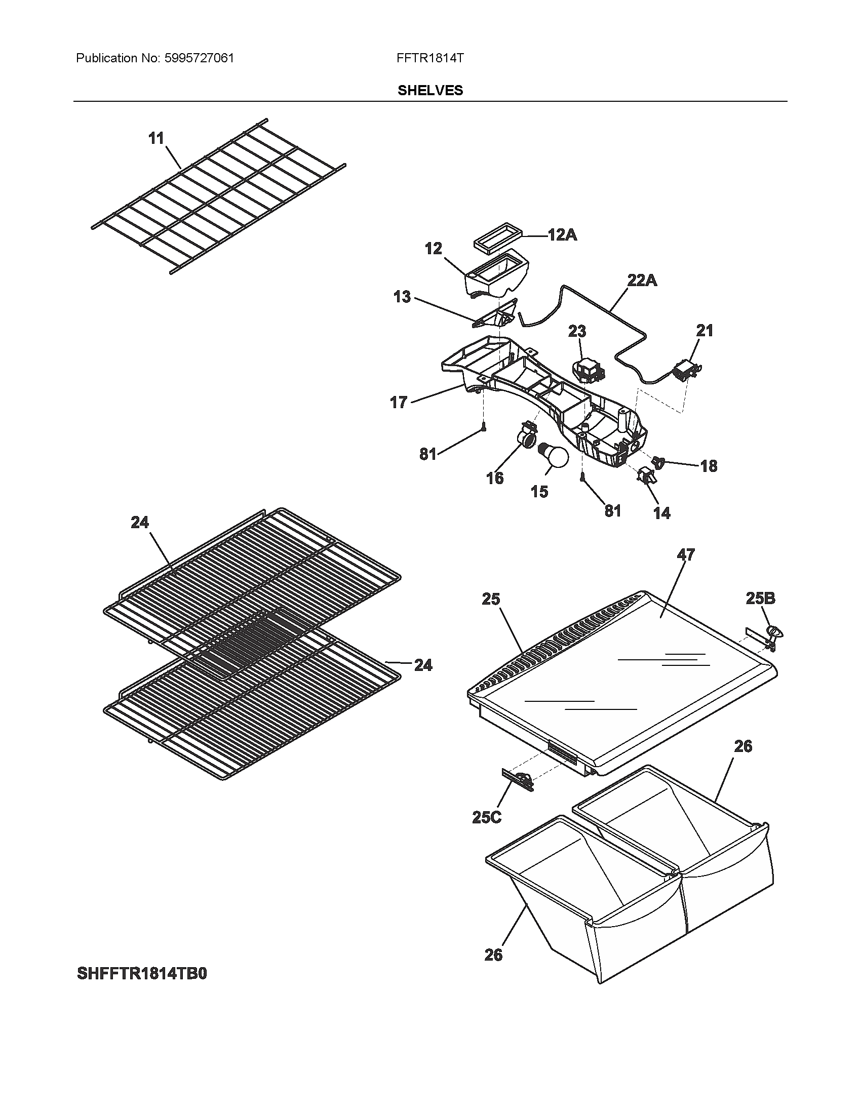 Frigidaire FFTR1814TWJ shelves diagram