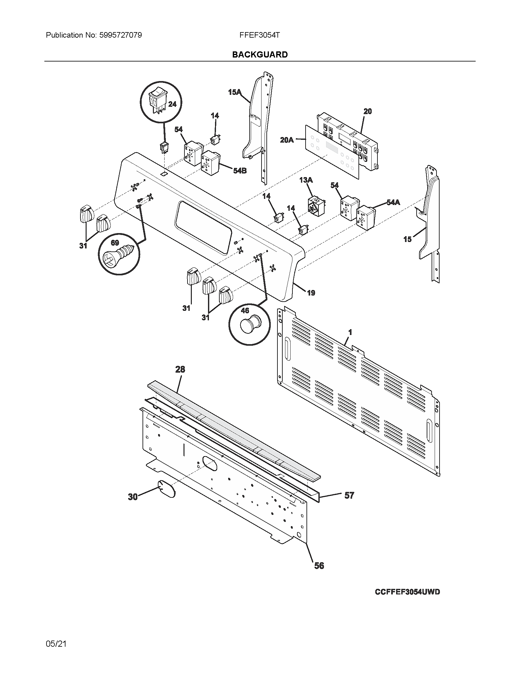 Frigidaire FFEF3054TWR backguard diagram