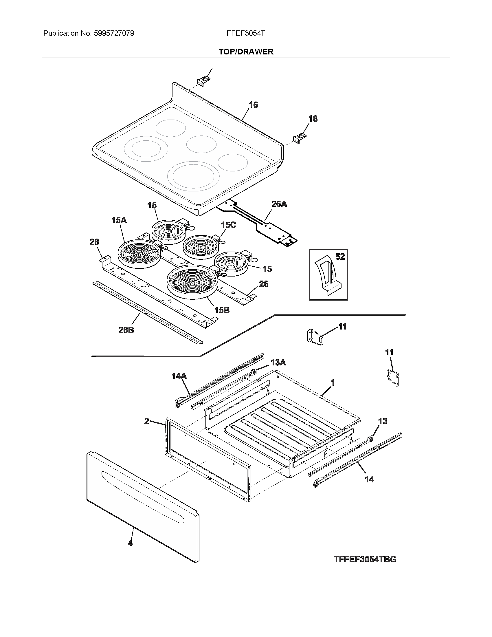 Frigidaire FFEF3054TWR top/drawer diagram