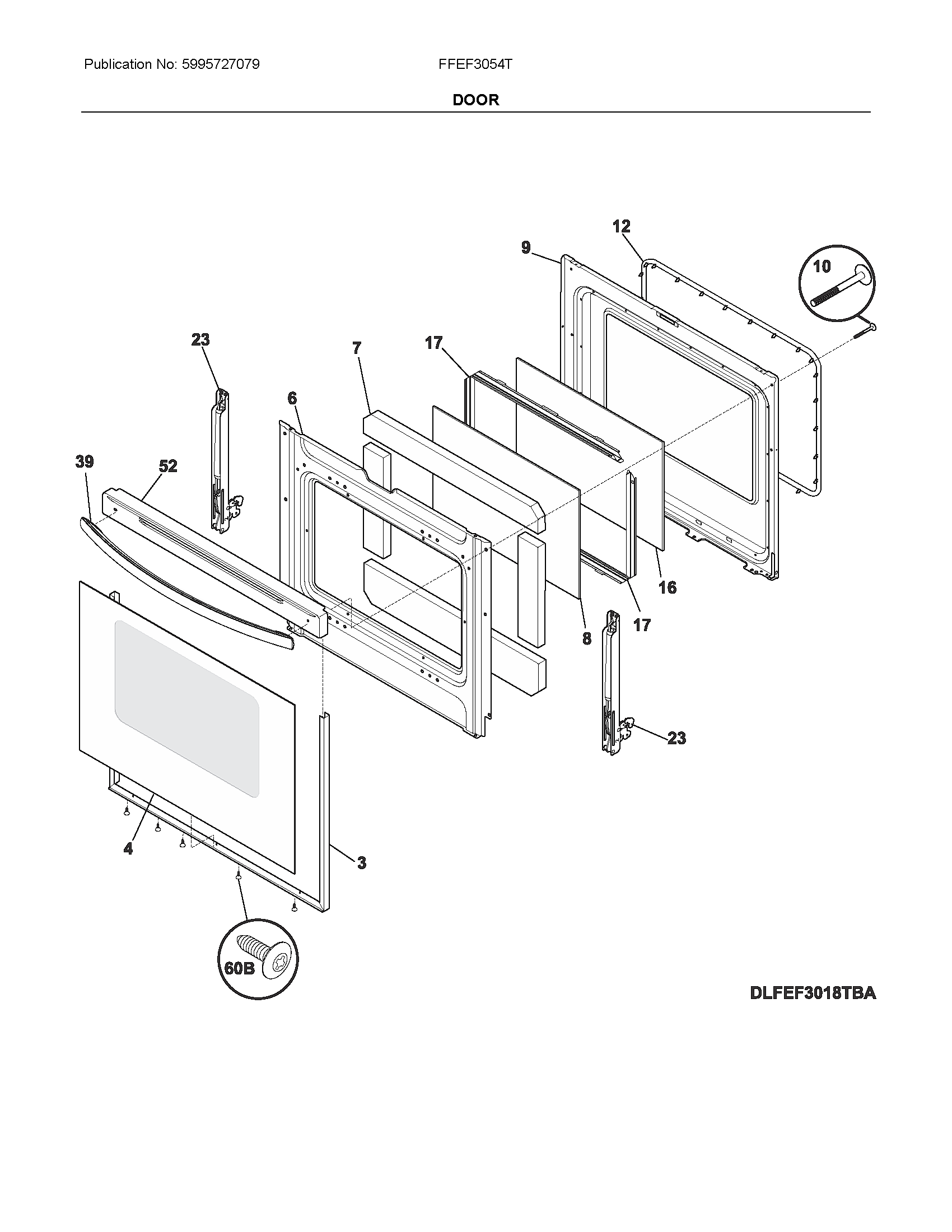 Frigidaire FFEF3054TWR door diagram