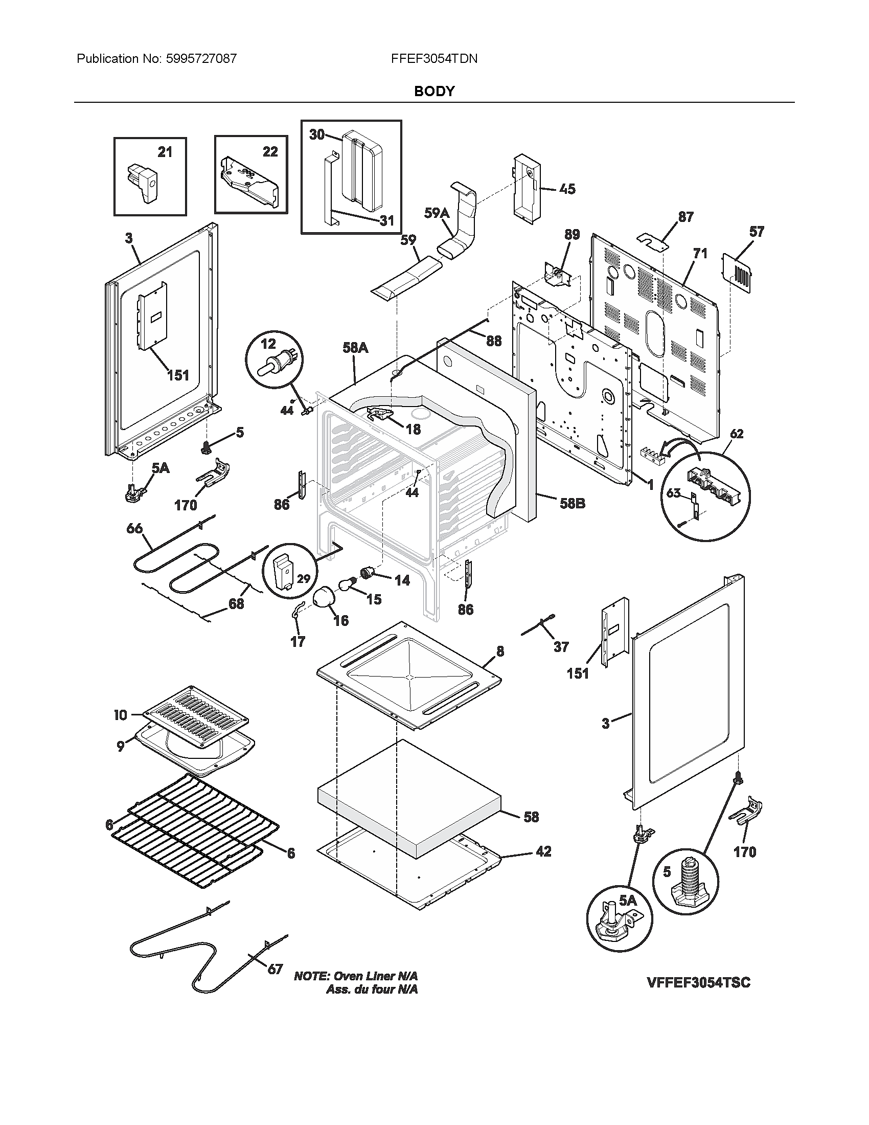 Frigidaire FFEF3054TDN body diagram
