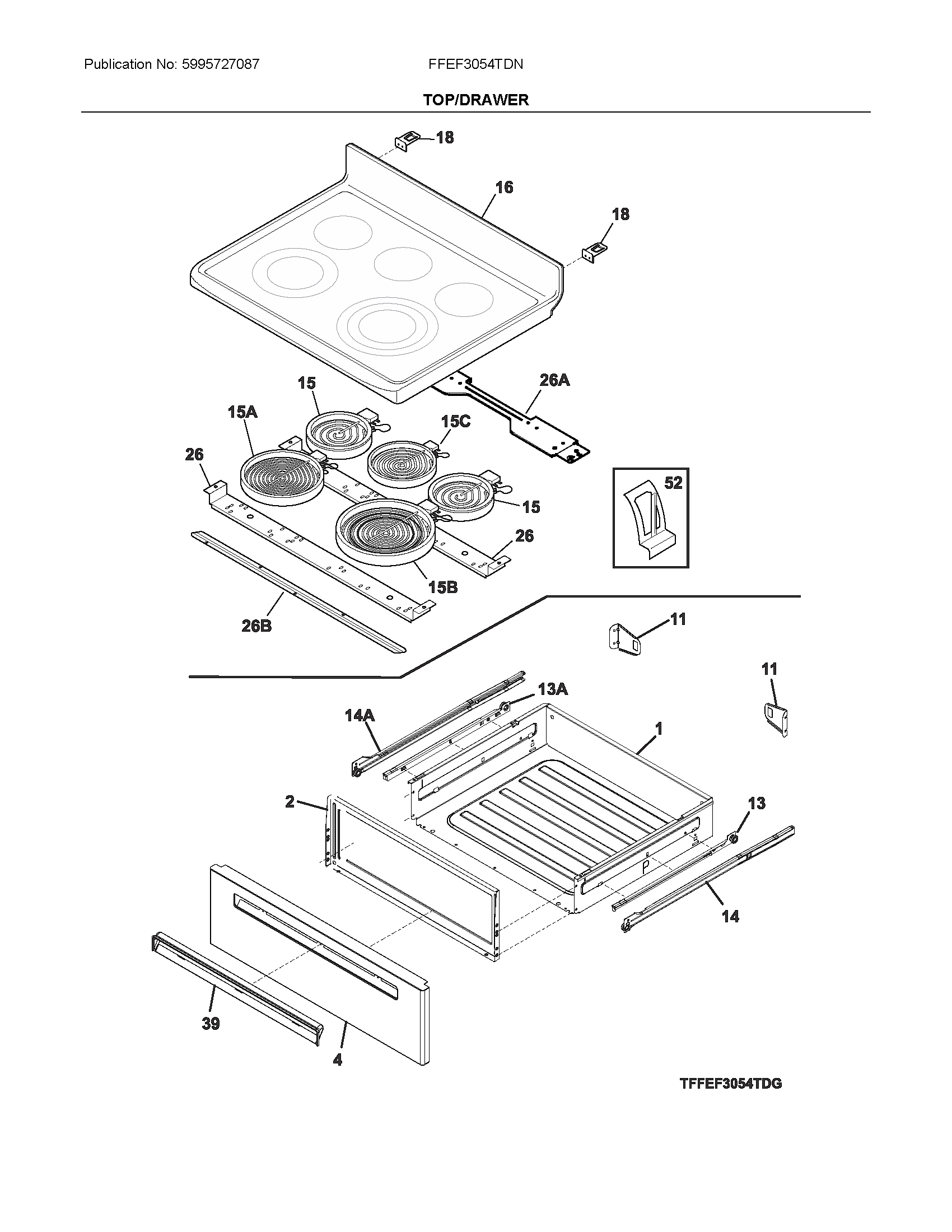 Frigidaire FFEF3054TDN top/drawer diagram