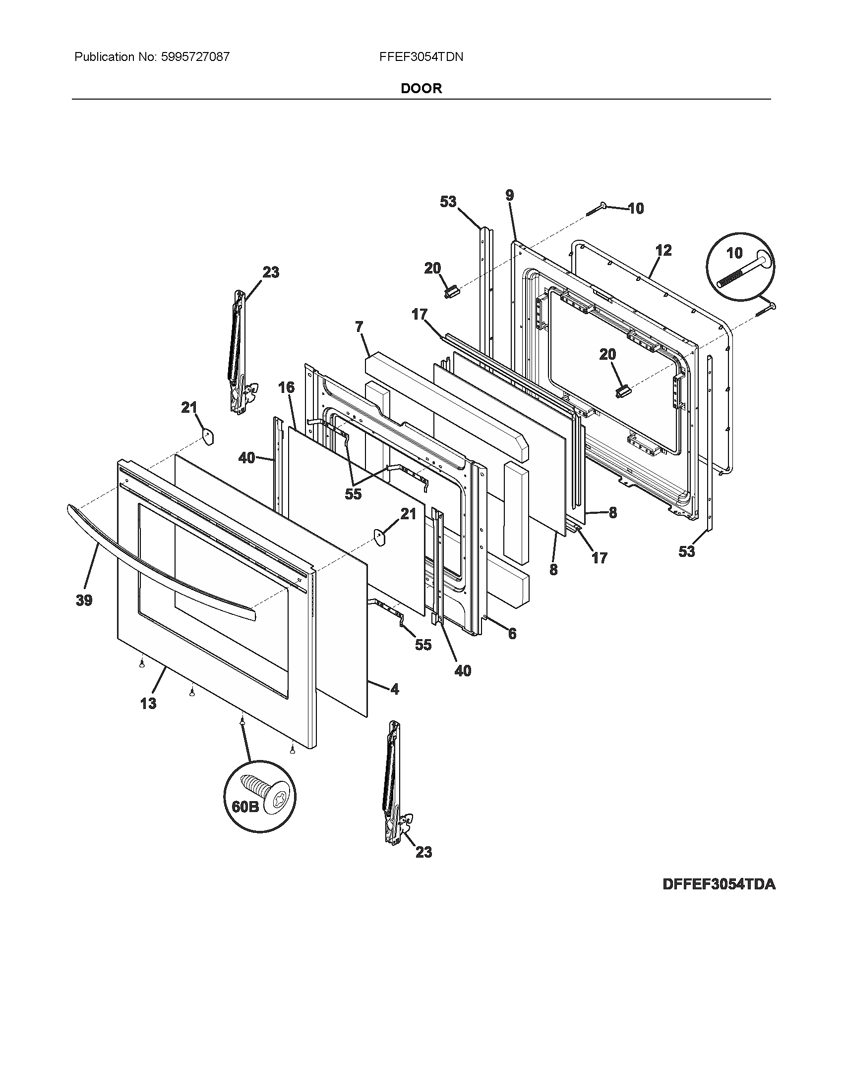 Frigidaire FFEF3054TDN door diagram
