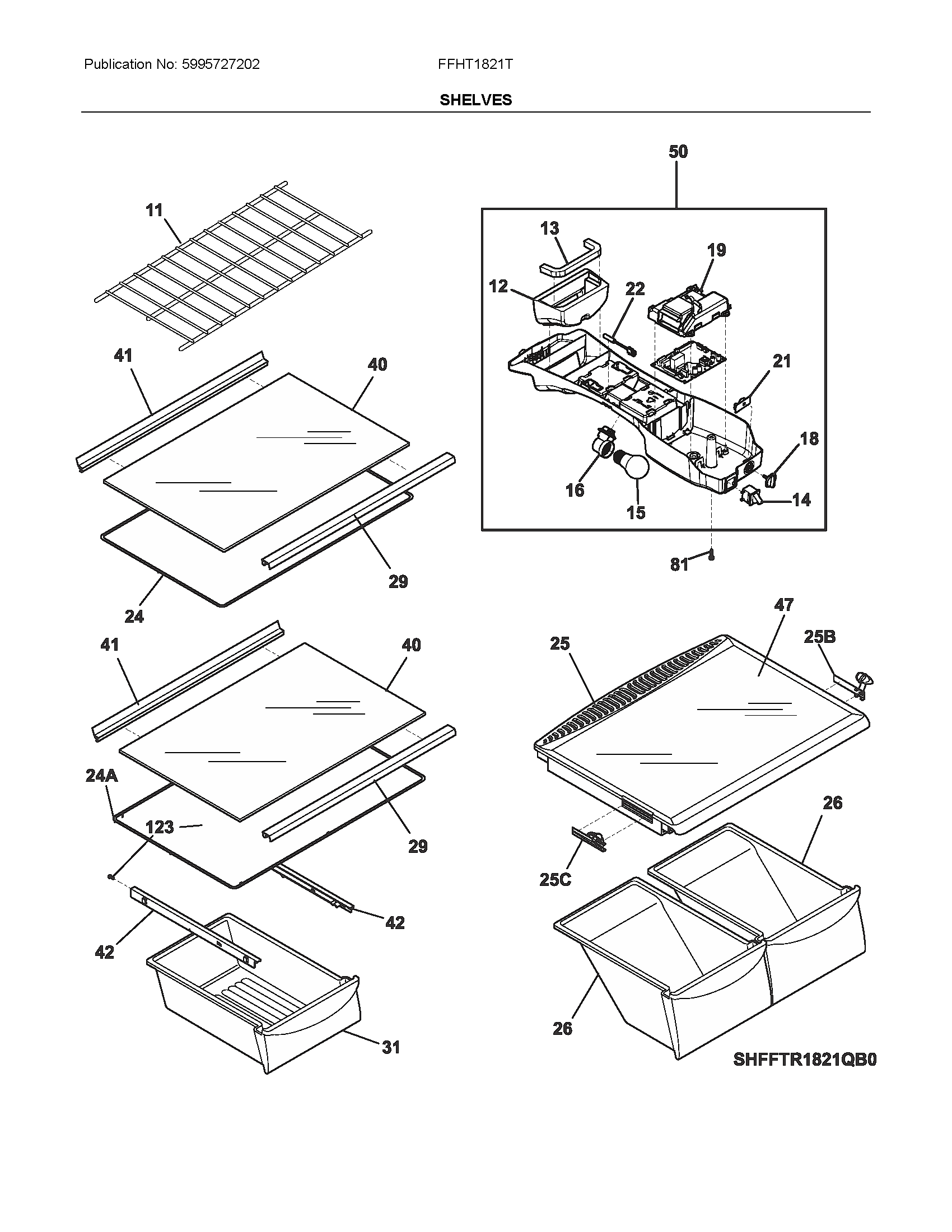 Frigidaire FFHT1821TS2 shelves diagram