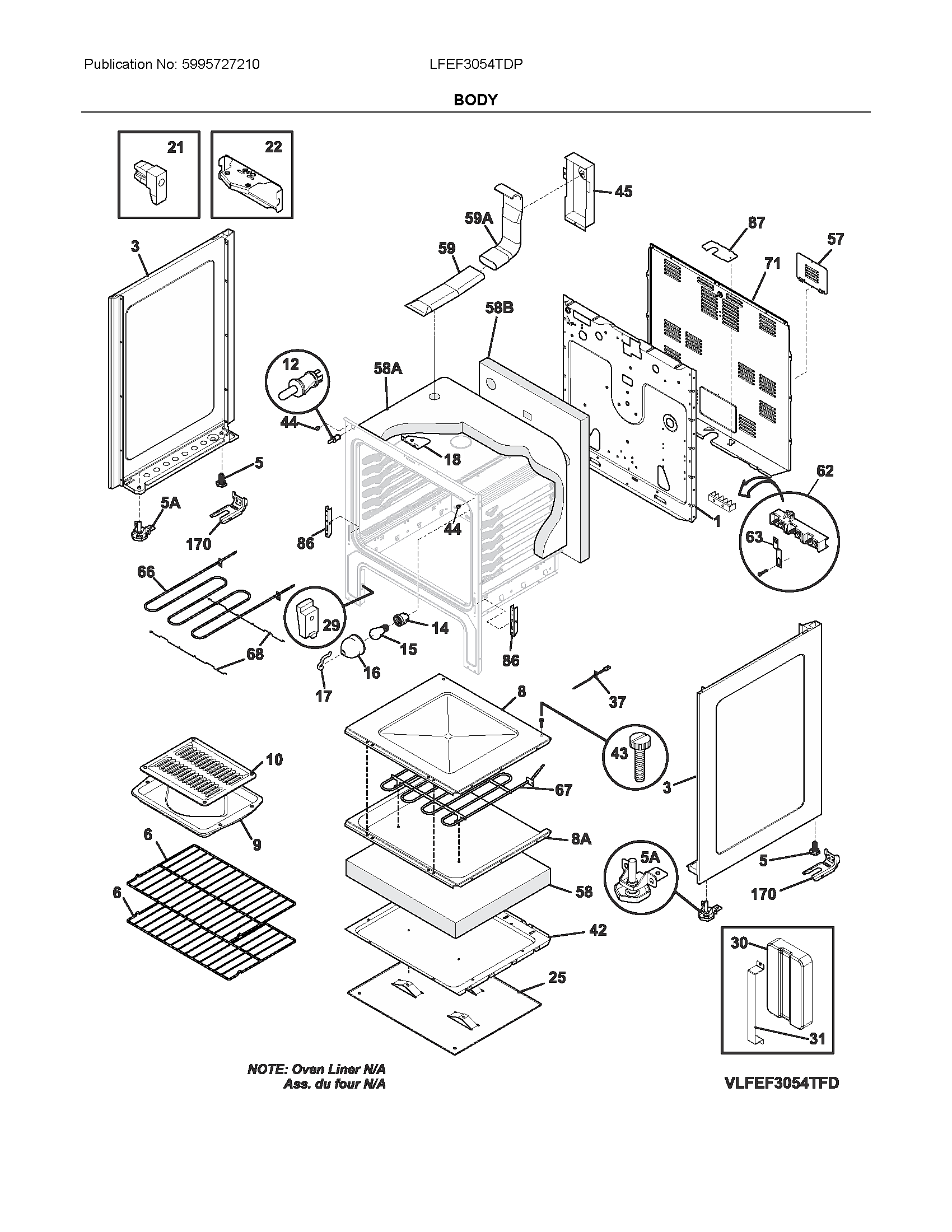 Frigidaire LFEF3054TDP body diagram