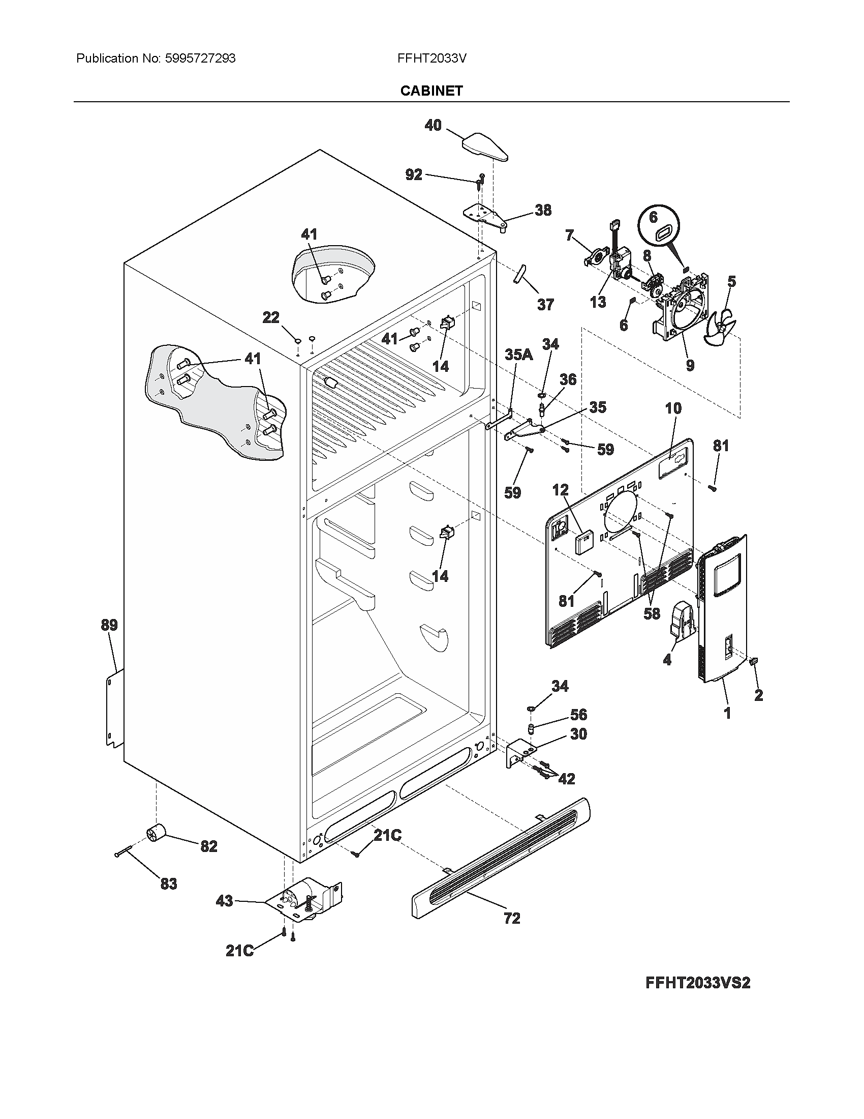 Frigidaire FFHT2033VS4 cabinet diagram