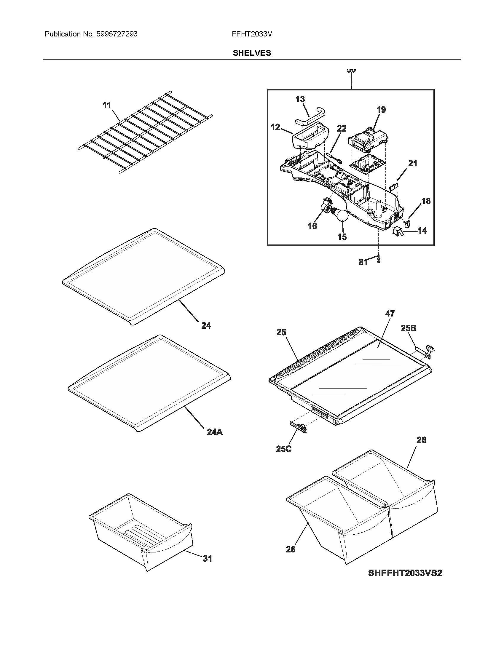 Frigidaire FFHT2033VS4 shelves diagram