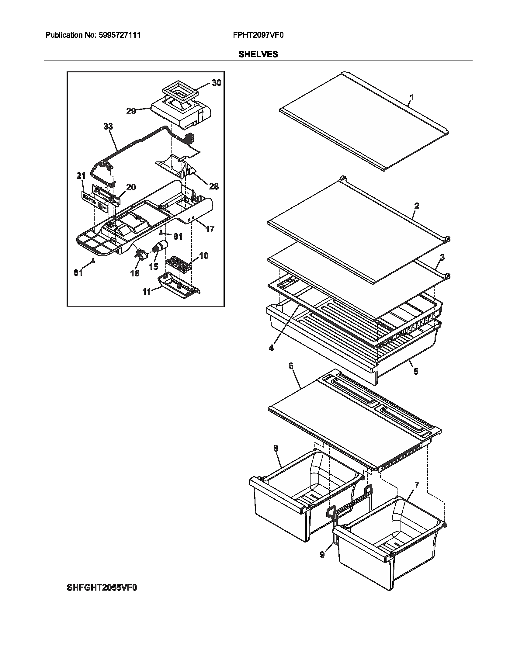 Frigidaire FPHT2097VF0 shelves diagram