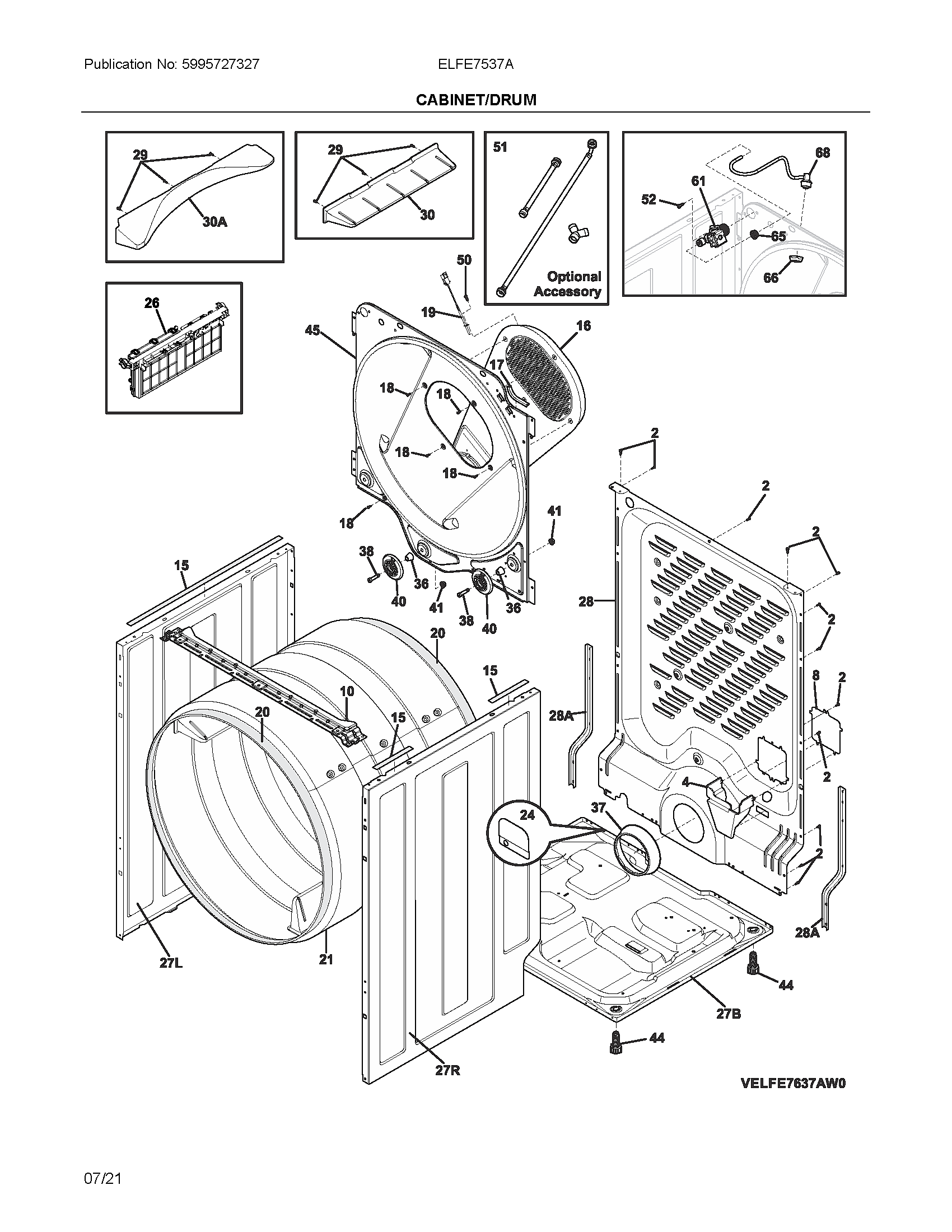 Electrolux ELFE7537AT0 cabinet/drum diagram